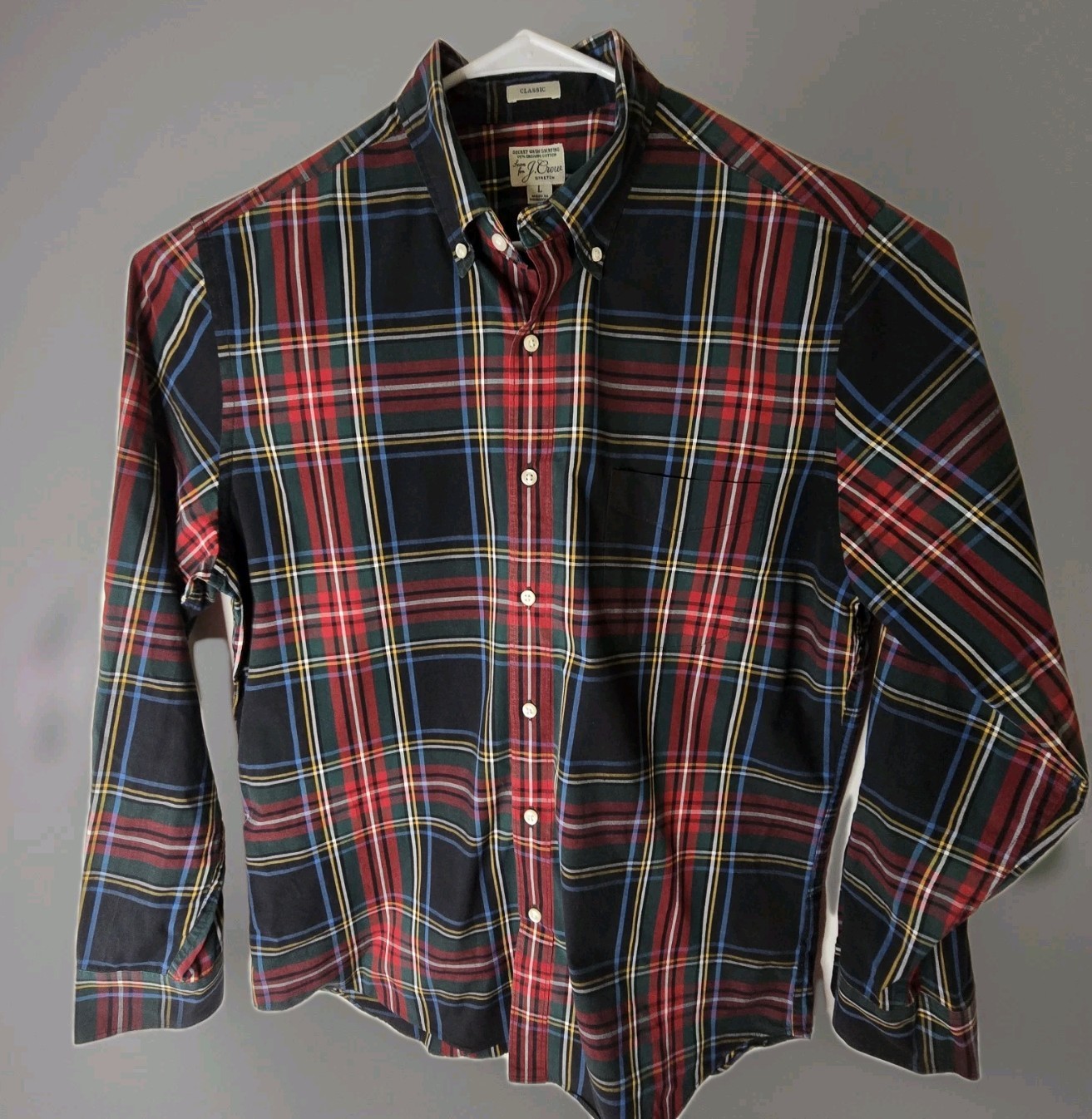 J. Crew Long Sleeve stretch Multicolor Classic Plaid Dress Shirt mens Large gallery