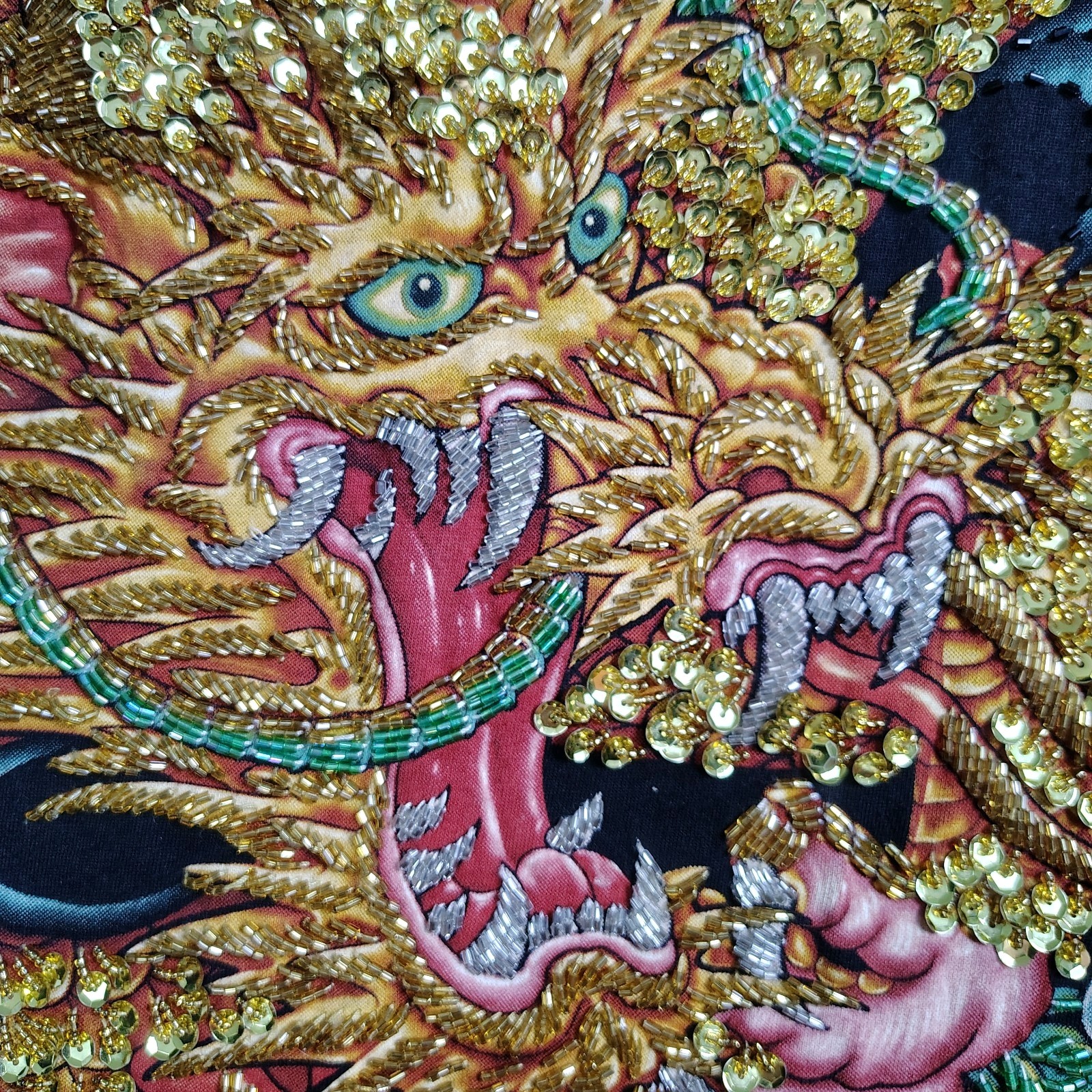 TARMAFIA Year of the Dragon Handmade Sequin & Beaded Mens L Shirt Power Fortune gallery