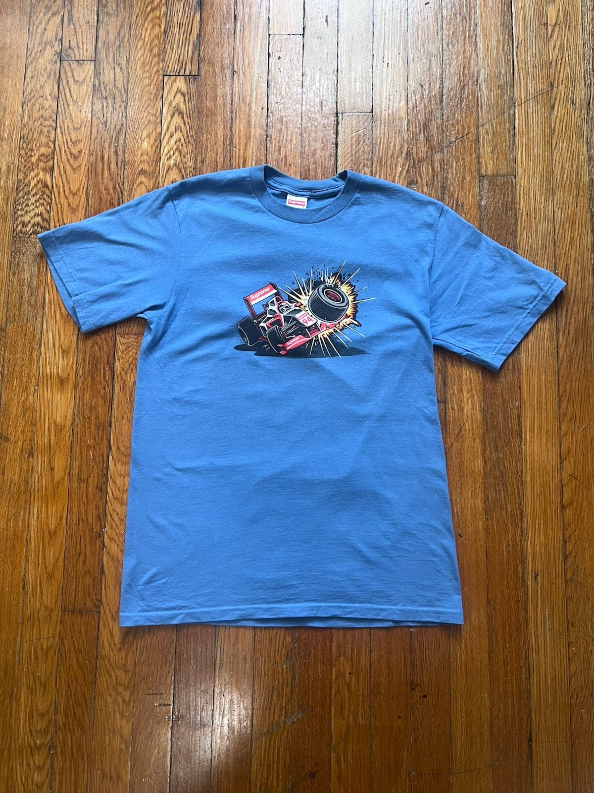 Supreme Men's Crash Tee T-Shirt Cornflower Blue Graphic F1 Car Size S (FW2021) gallery