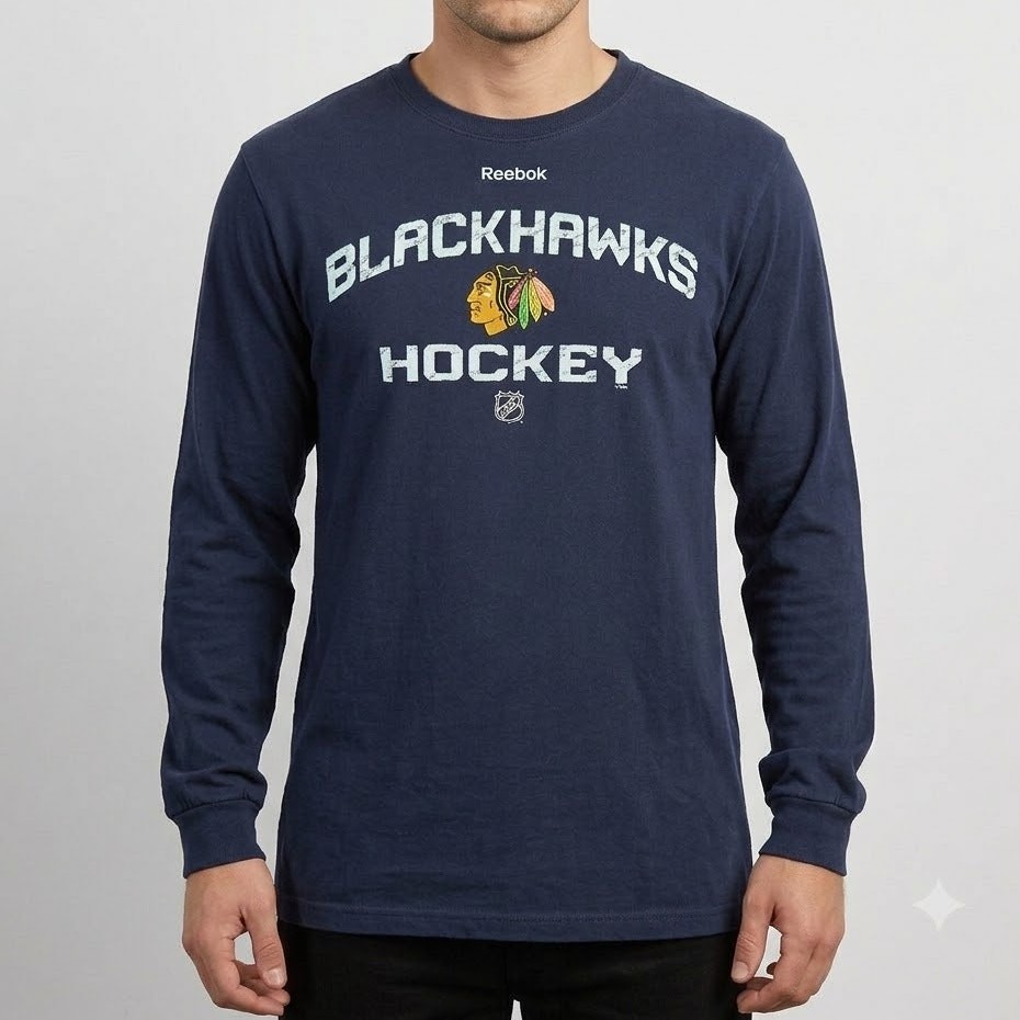 Reebok Chicago Blackhawks Hockey Long Sleeve T-Shirt NHL Tee Black Mens Size M gallery