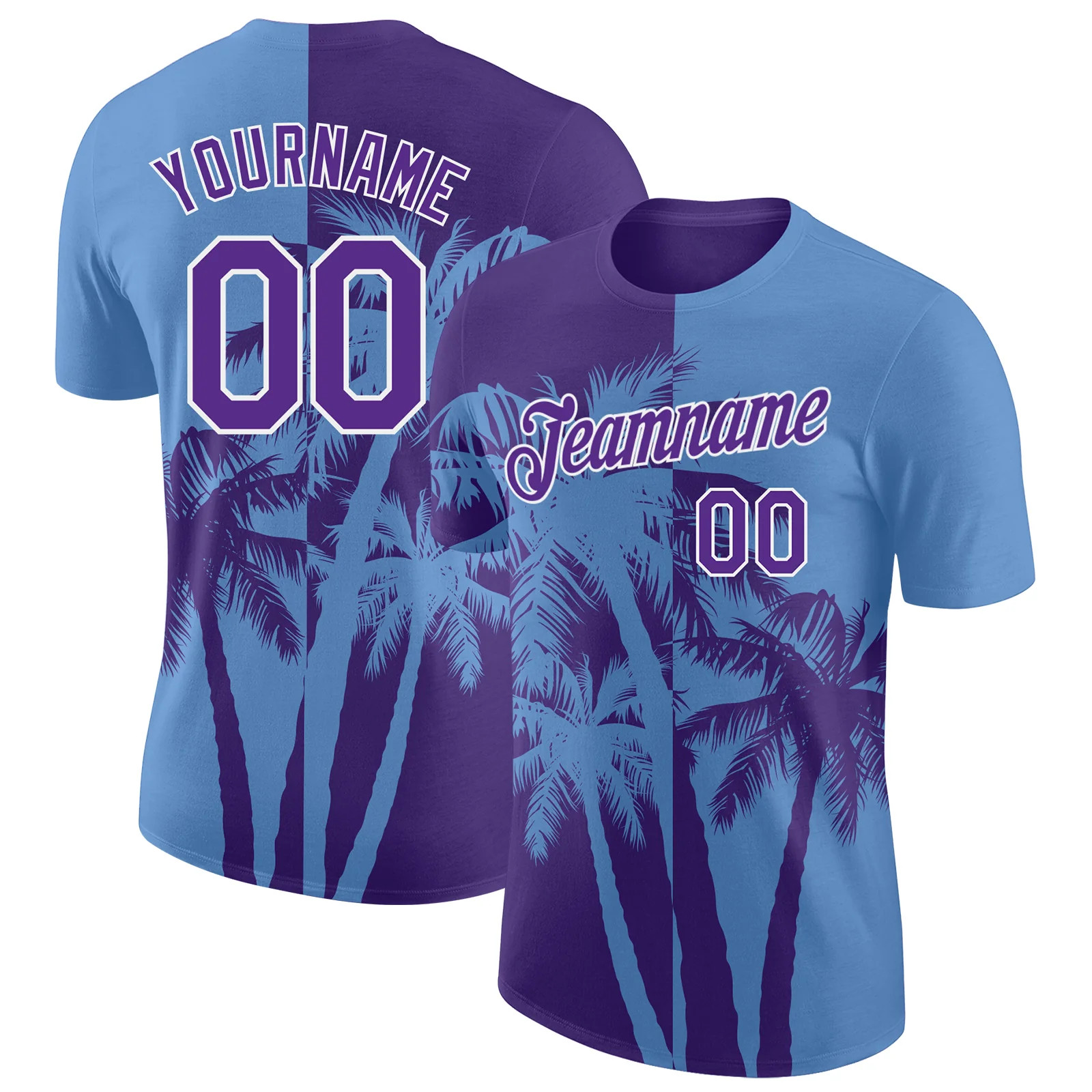 Custom Light Blue Purple White Hawaii Palm Tree T-Shirt Tropical Summer Mens gallery