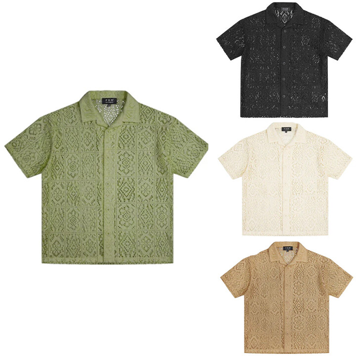 FXN Men's Casual Essential Versatile Crochet Knit Pattern Sweater Shirt 23-0321 gallery