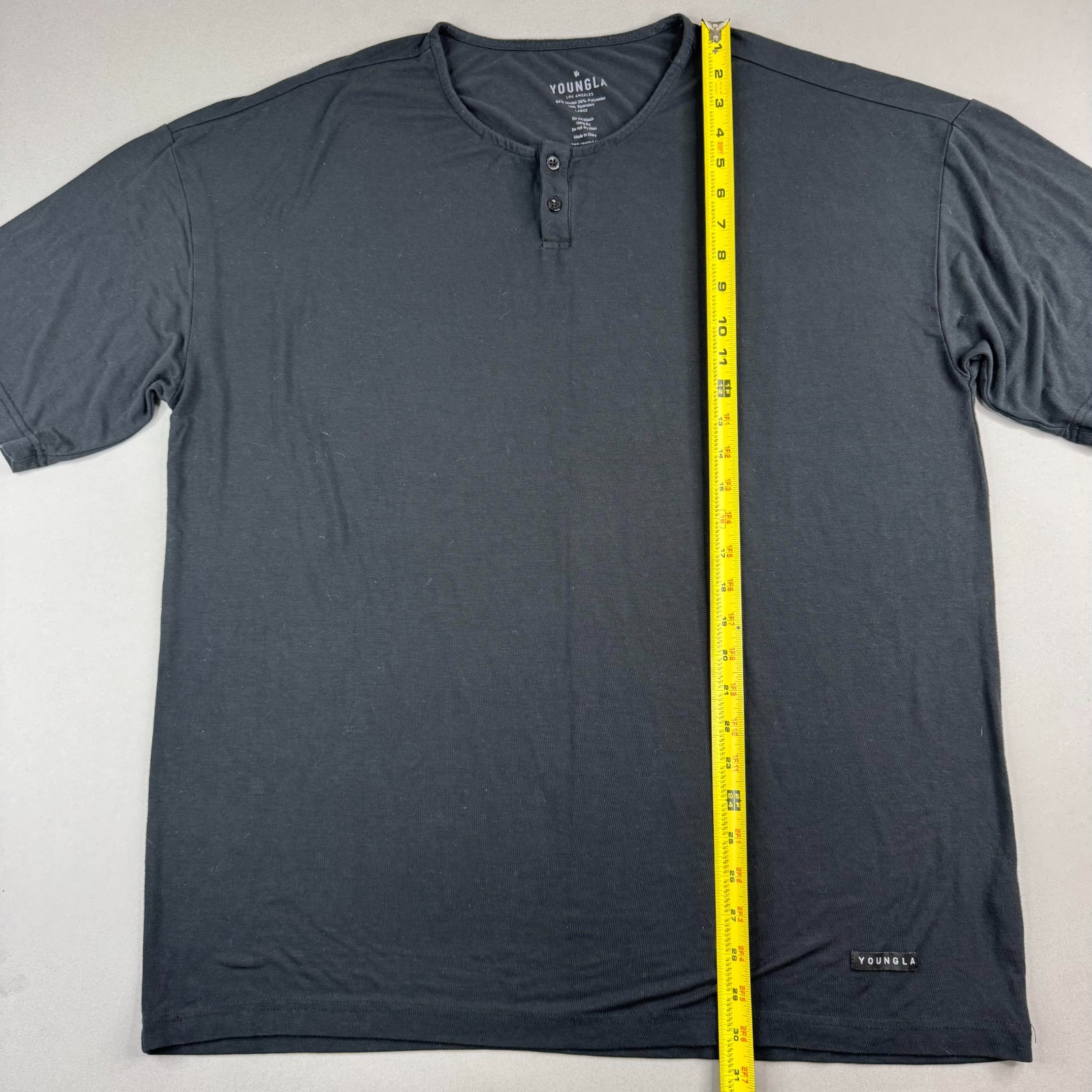 YoungLA Mens Large Dark Gray Modal Polyester Spandex Oversized Henley T-Shirt gallery