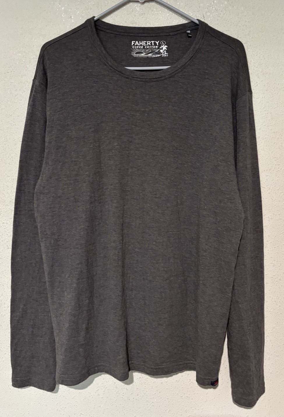 Faherty Shirt Mens Gray Sz L Cloud Cotton Long Sleeve Top Soft Boat Neck Y16