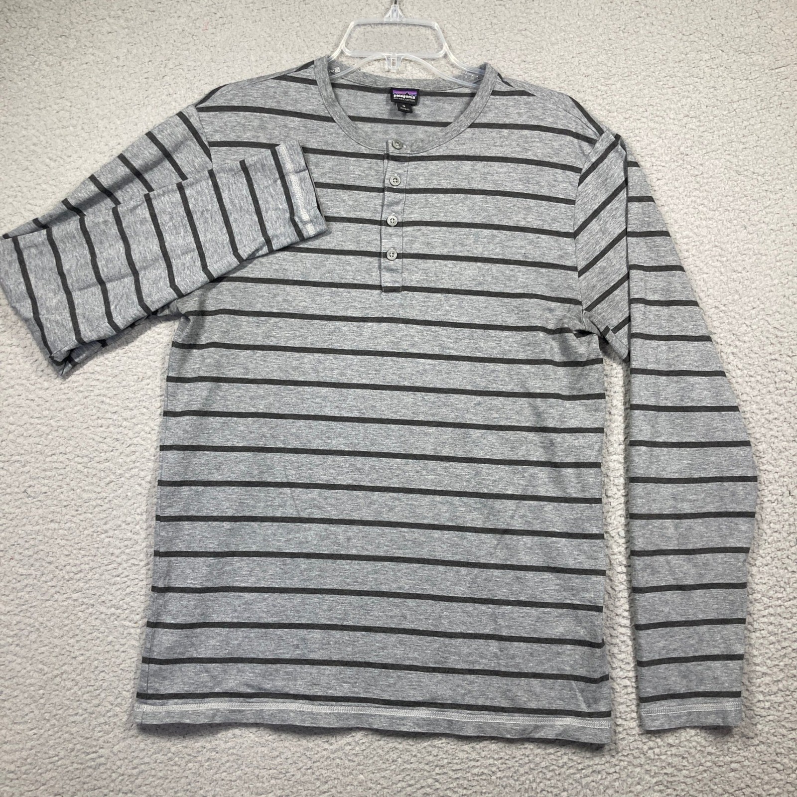 Patagonia Henley Shirt Mens Medium Grey Striped Organic Cotton Long Sleeve gallery