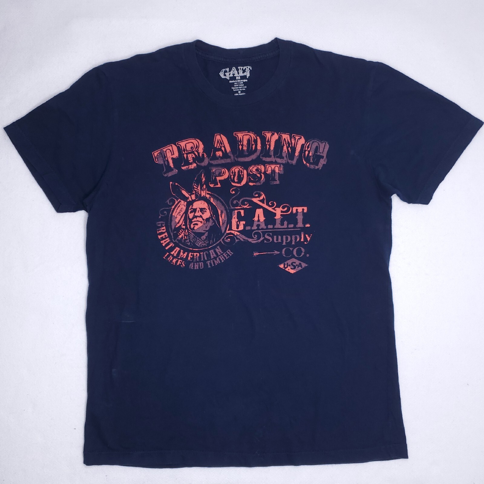 GALT Great American Trading Post Supply T-Shirt Adult Size M Navy Blue Native