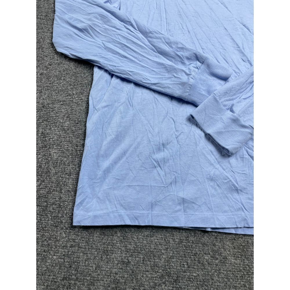 Men's Sky Blue Crew Neck Ribbed Cuff Full Sleeve Casual Cotton T-Shirt Size M gallery
