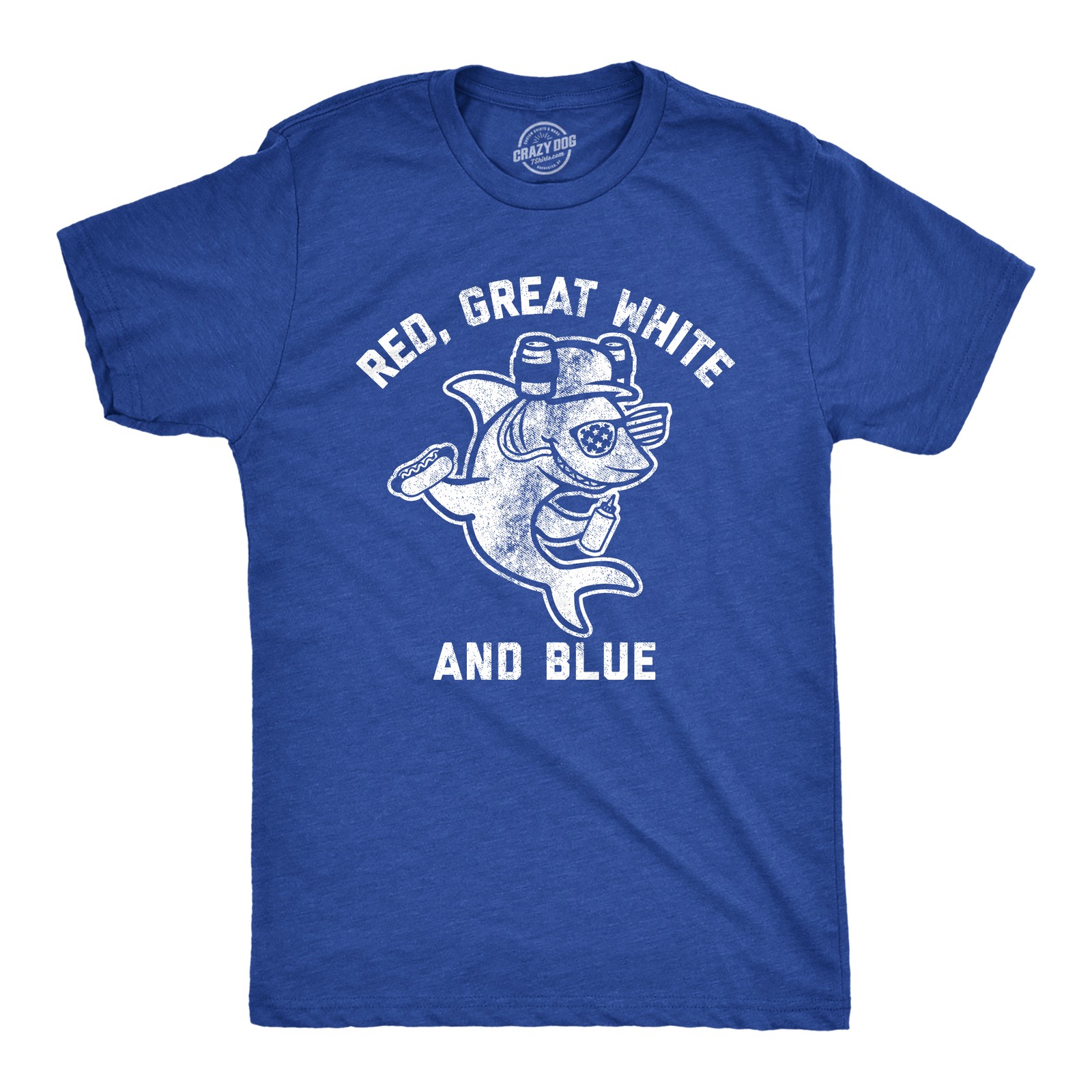 Mens Red Great White and Blue T Shirt Funny 4th Of July Shark USA Patriotic gallery