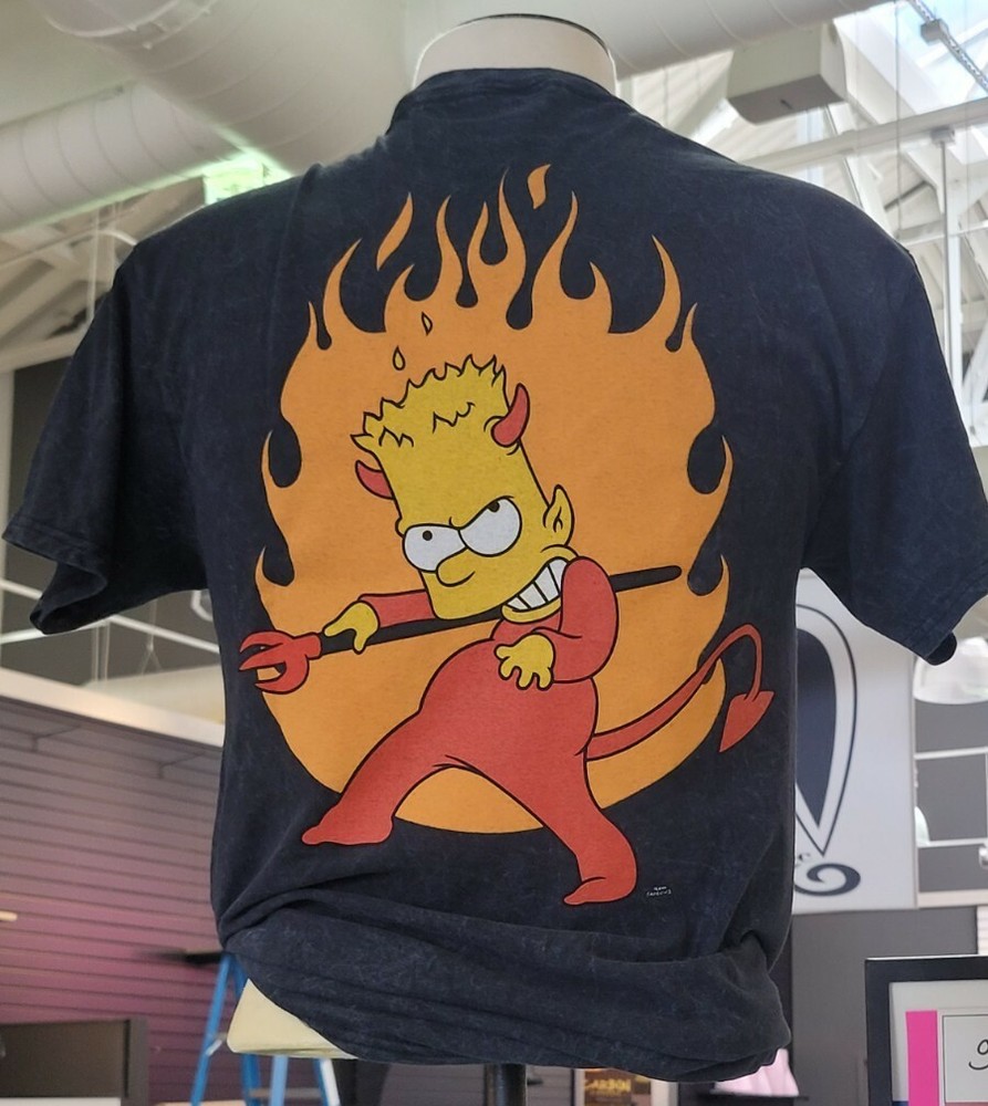 Men’s The Simpsons Devilish Bart Simpson Size L Black T-Shirt 100% Cotton NWT