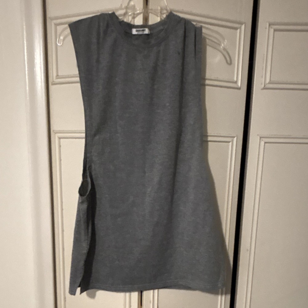 COOFANDY Men’s Gray Solid Knit Sleeveless Crew Neck T-Shirt Size S Poly/Spandex