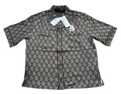 NWT AlphaStyle Luxe DEFOE Printed Silk Button Up Streetwear Shirt MSRP $250 Sz M