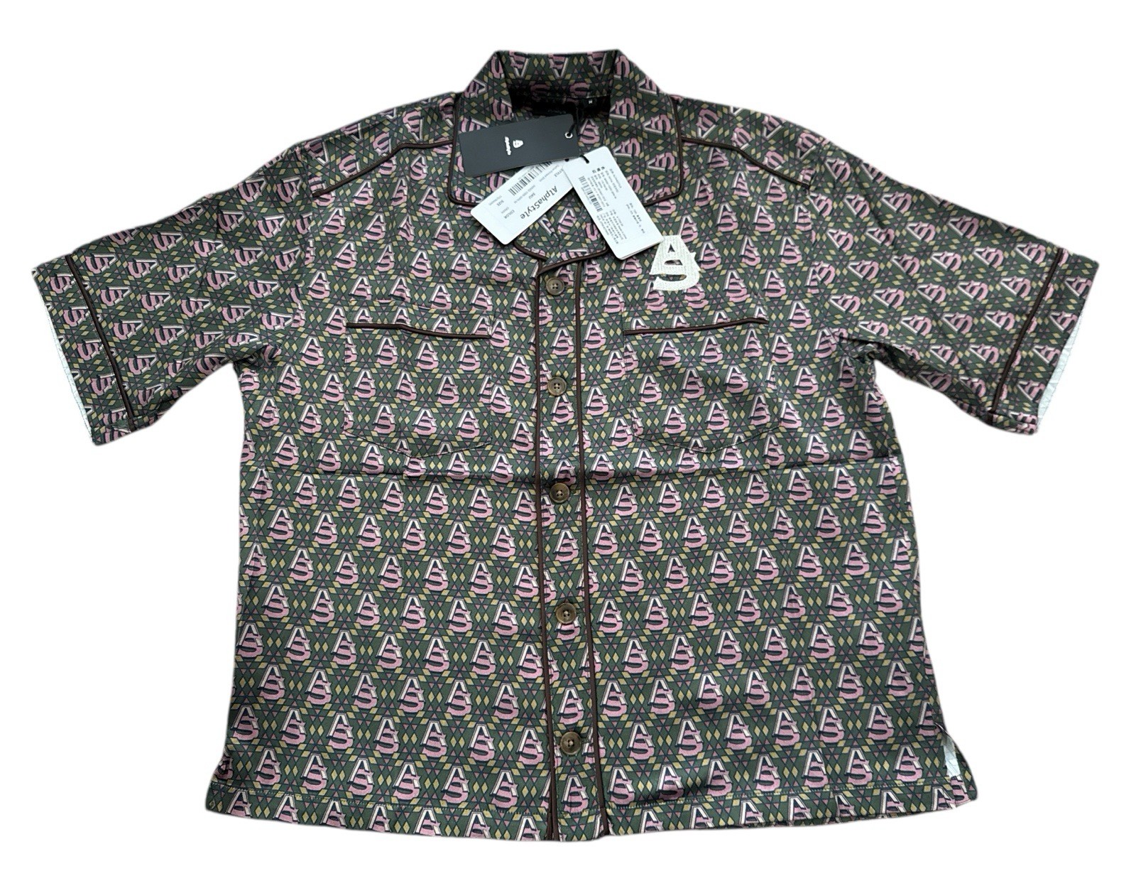NWT AlphaStyle Luxe DEFOE Printed Silk Button Up Streetwear Shirt MSRP $250 Sz M gallery
