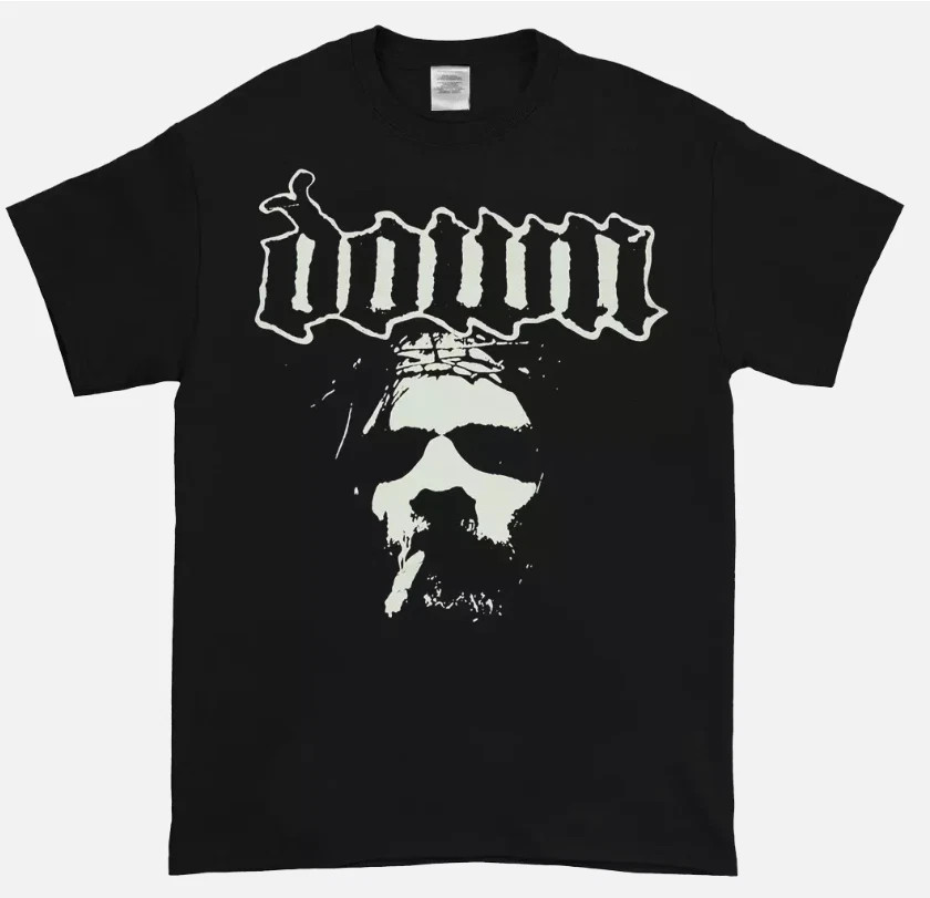 DOWN Band FACE Graphic Black Cotton T SHirt Full Size S-5XL