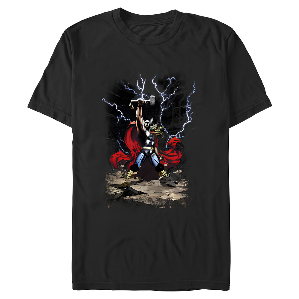Men’s Marvel Thor Mighty Lightning Poster Graphic T-Shirt