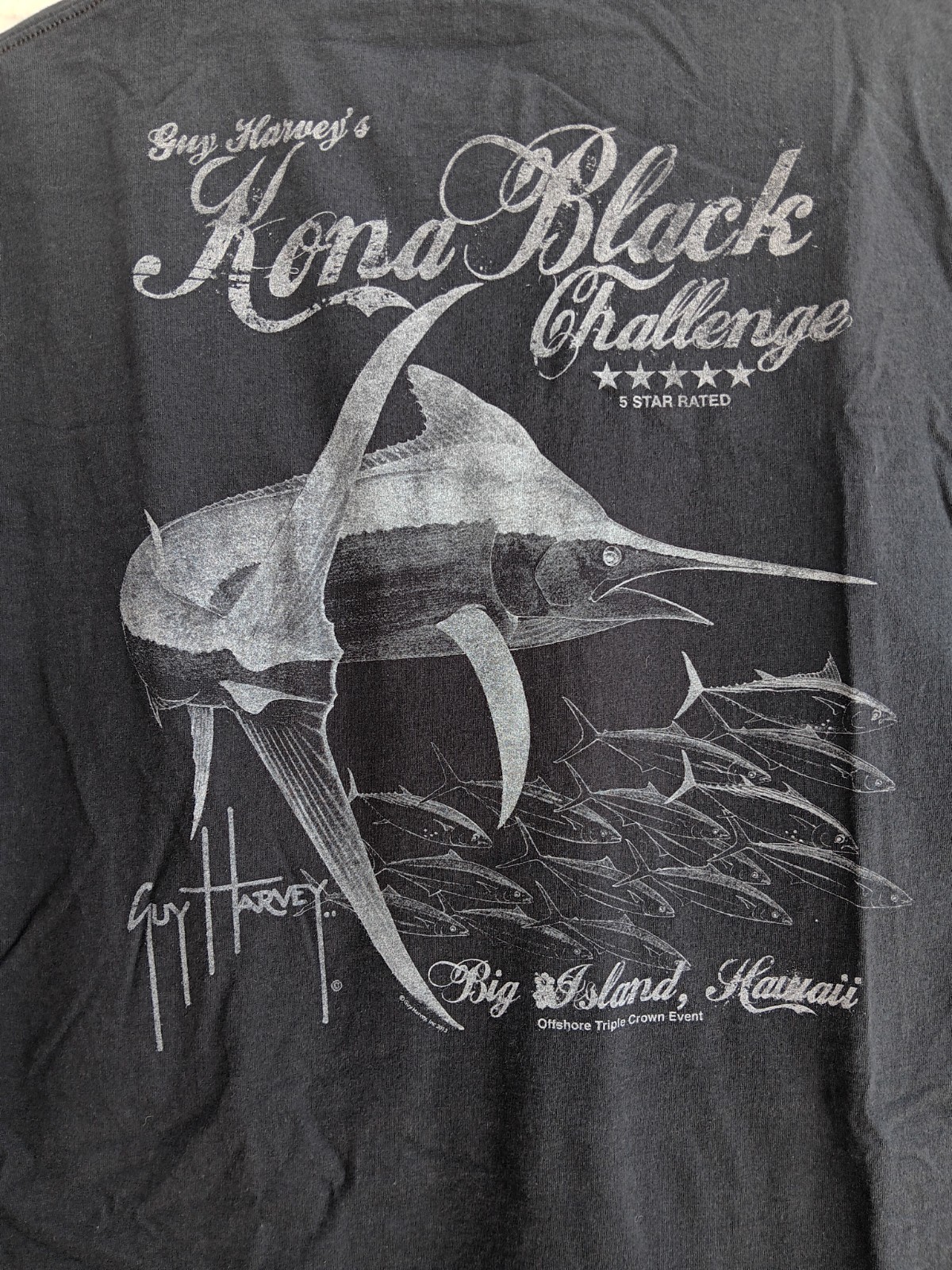 Guy Harvey By AFTCO Bluewater T Shirt Mens Sz XL Graphic Logo Pocket Black Flaw gallery
