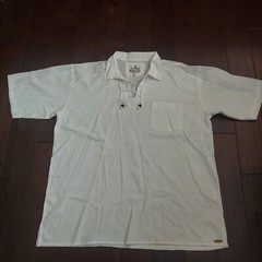 Cotton Natural Men’s White Front Pocket Drawstrings Beads Shirt – Size 3XL