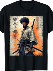 Japanese Samurai Calligraphy Sword Graphic T-Shirt Anime Style Streetwear Tee