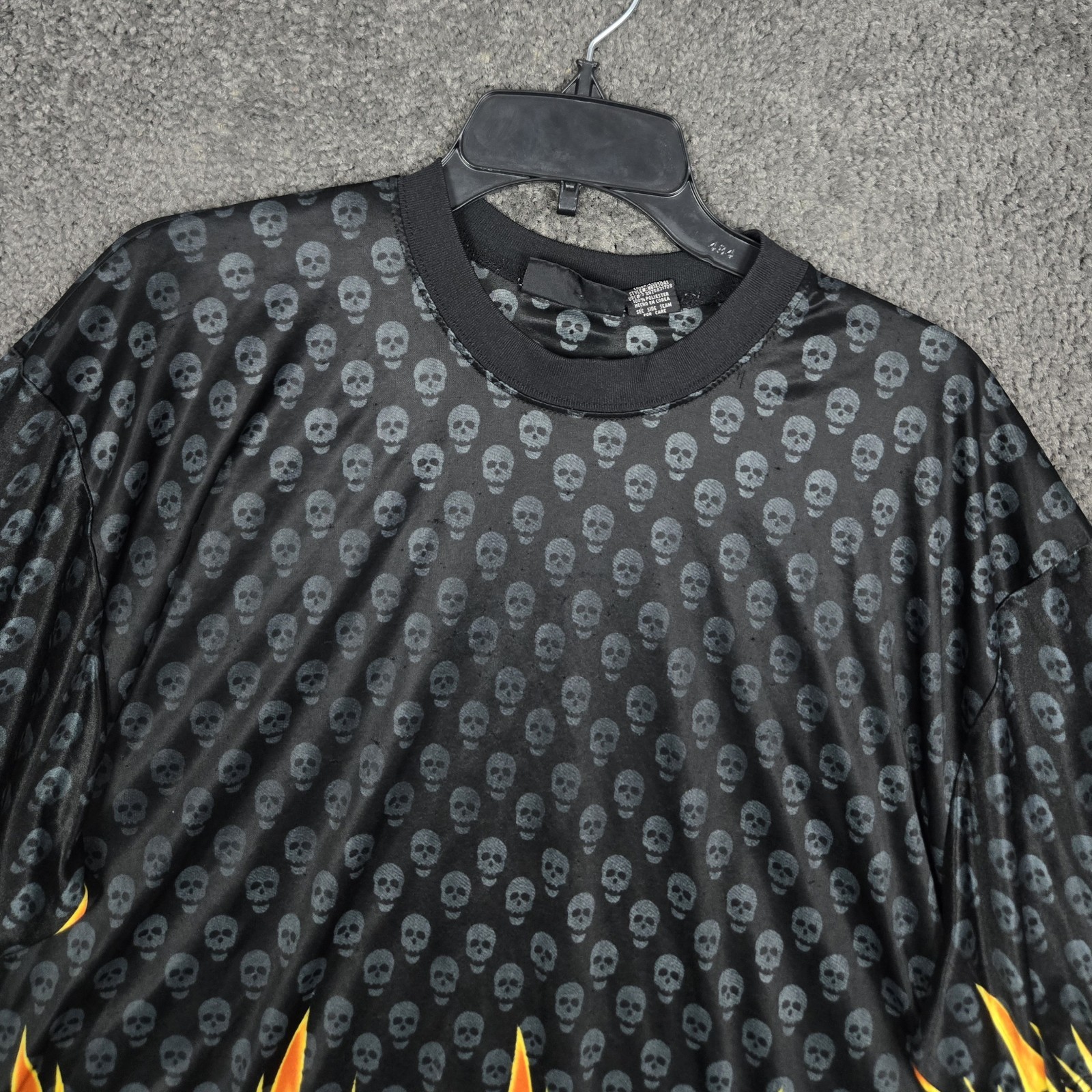Y2K No Boundaries Skull Shirt Men's XL Sheer Flame 2000s Tribal Skate Polyester gallery