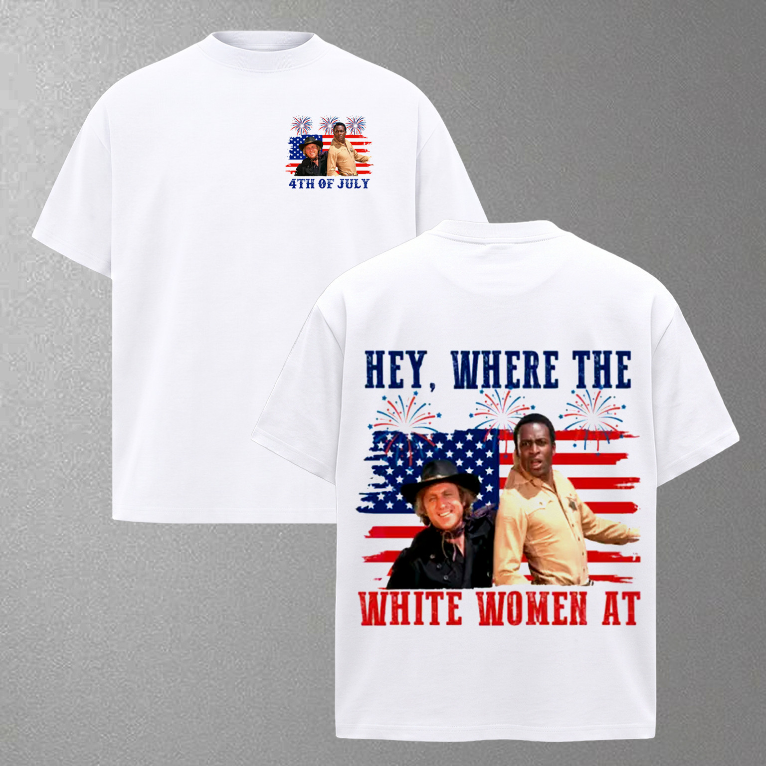 Hey Where The White T-Shirt Gym Casual 4th July Graphic Shirt
