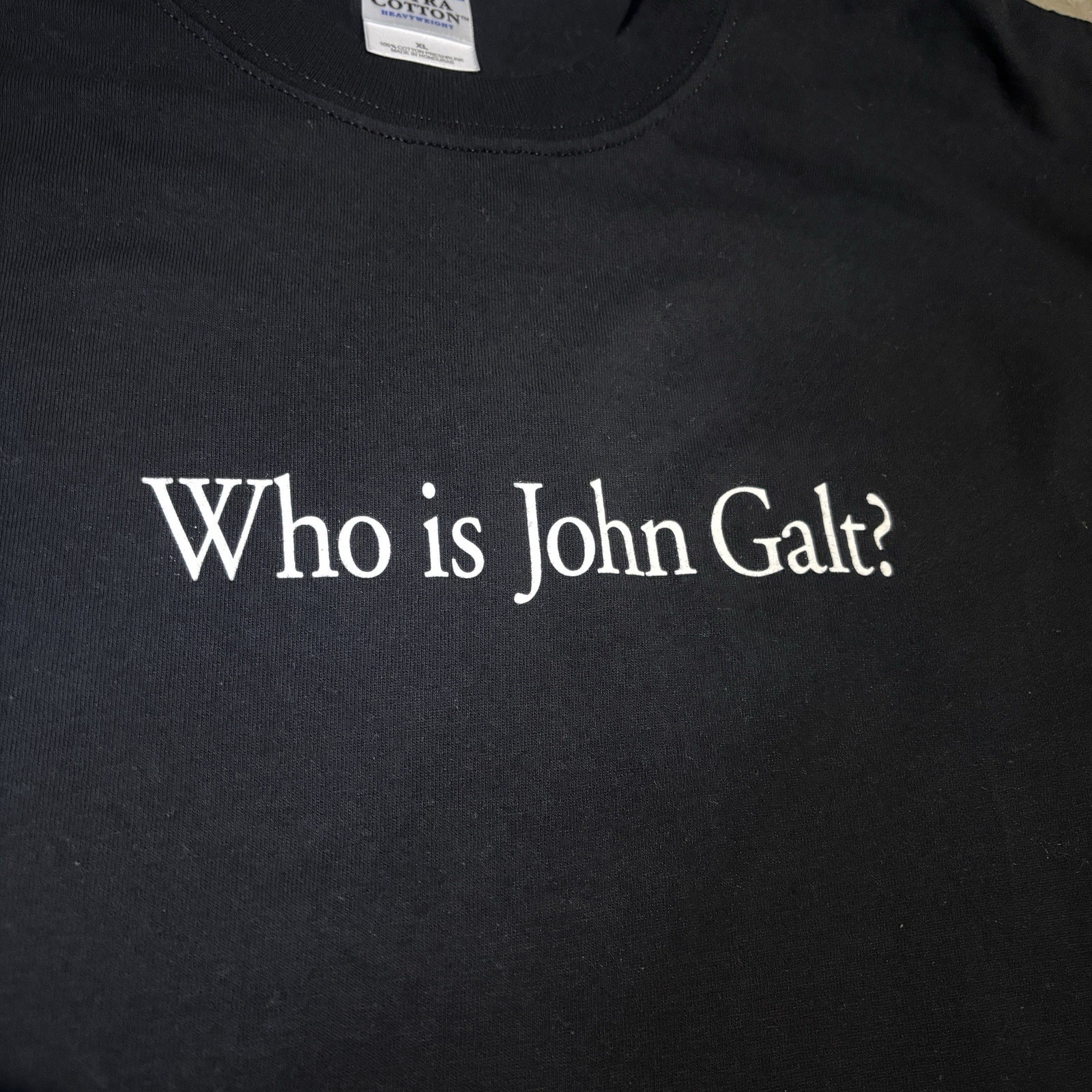 Vintage 'Who is John Galt?' Ayn Rand Atlas Shrugged Book Novel T Shirt Men's XL gallery