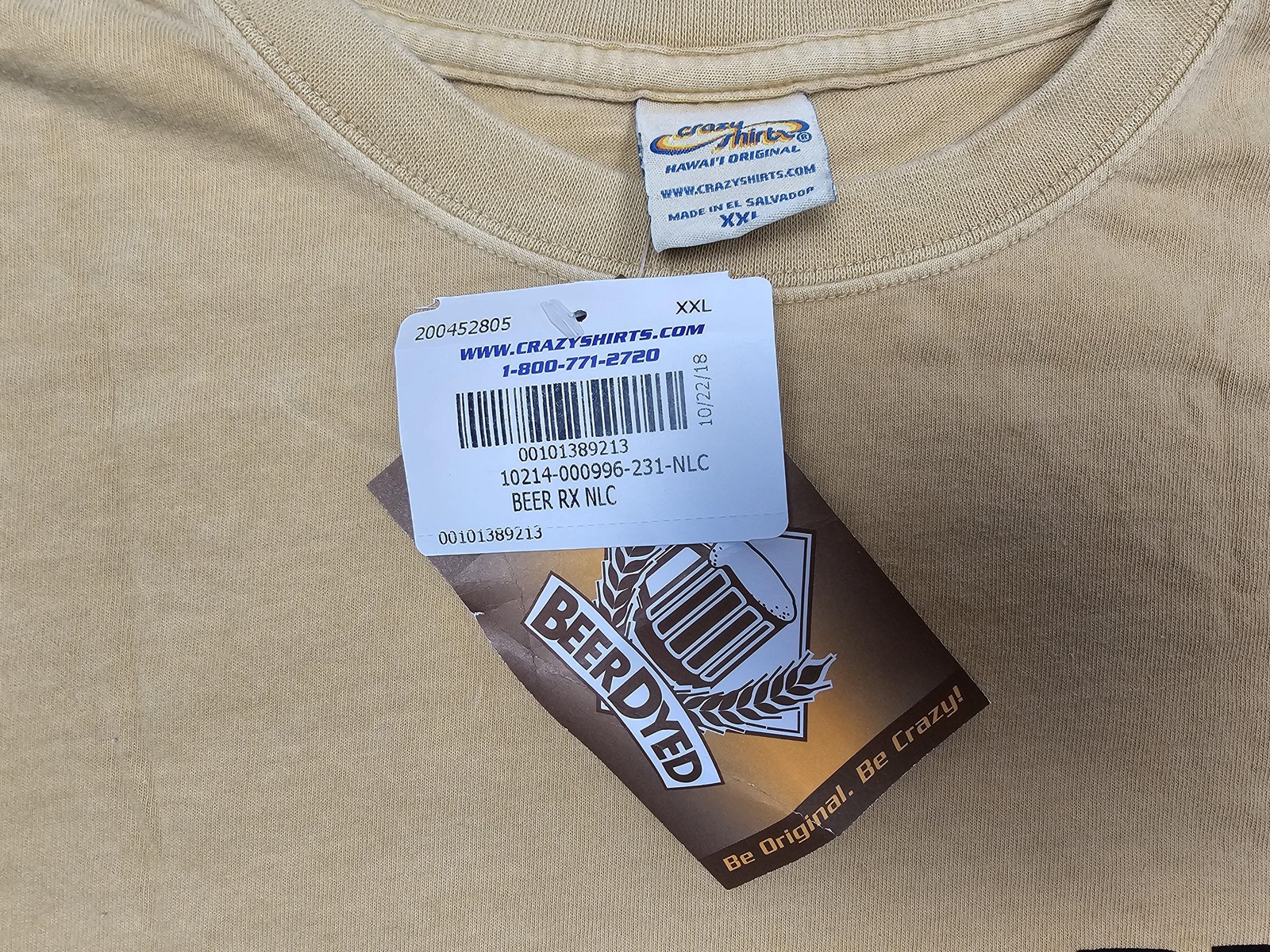 Crazy Shirts Hawaii Shirt Mens 2XL Beer RX Long Sleeve Tan Funny Beer Dyed gallery