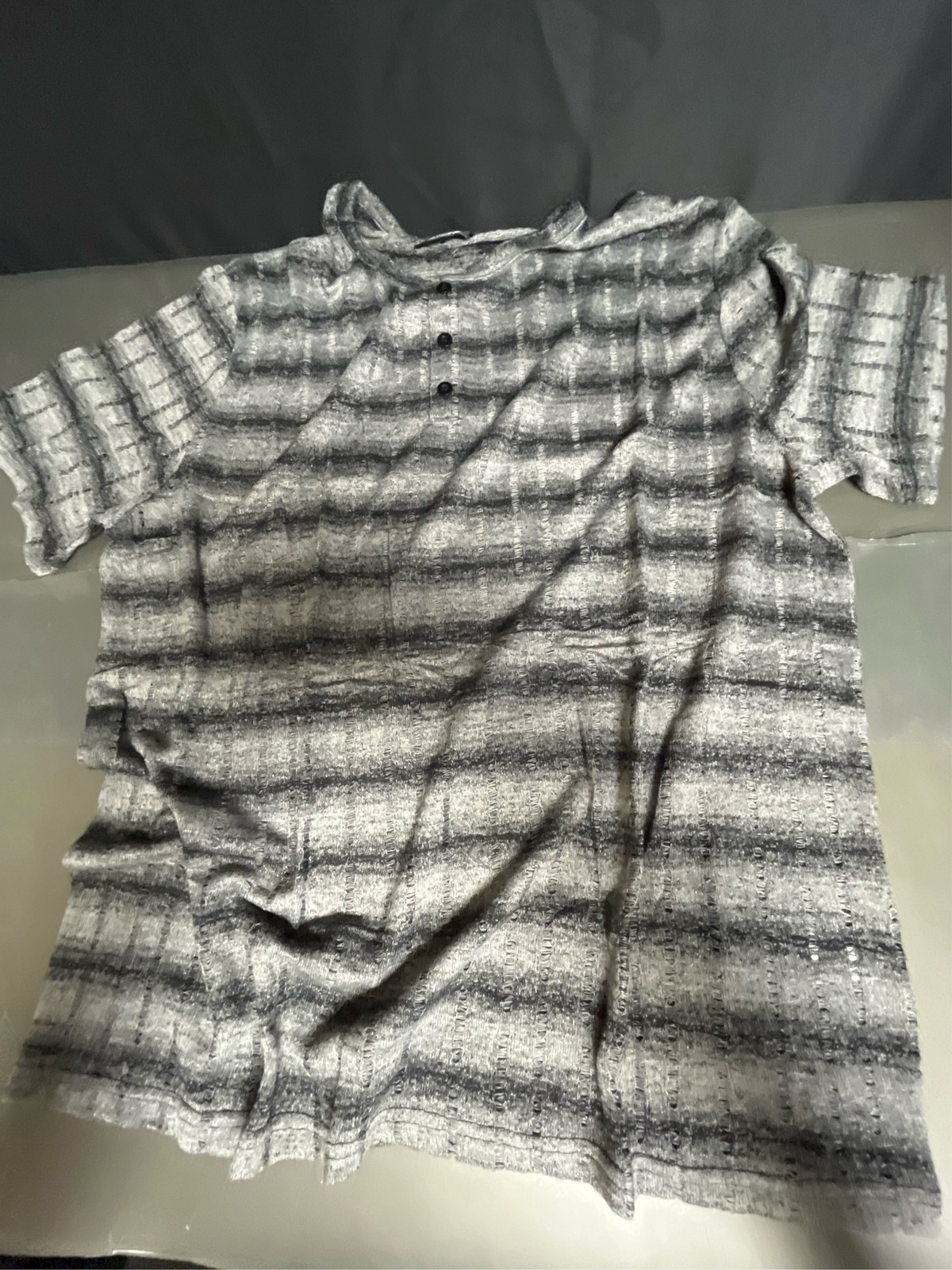 Men Crochet Henley Shirts Vintage Hollow Out Striped Knit Tshirt (S-XXL)