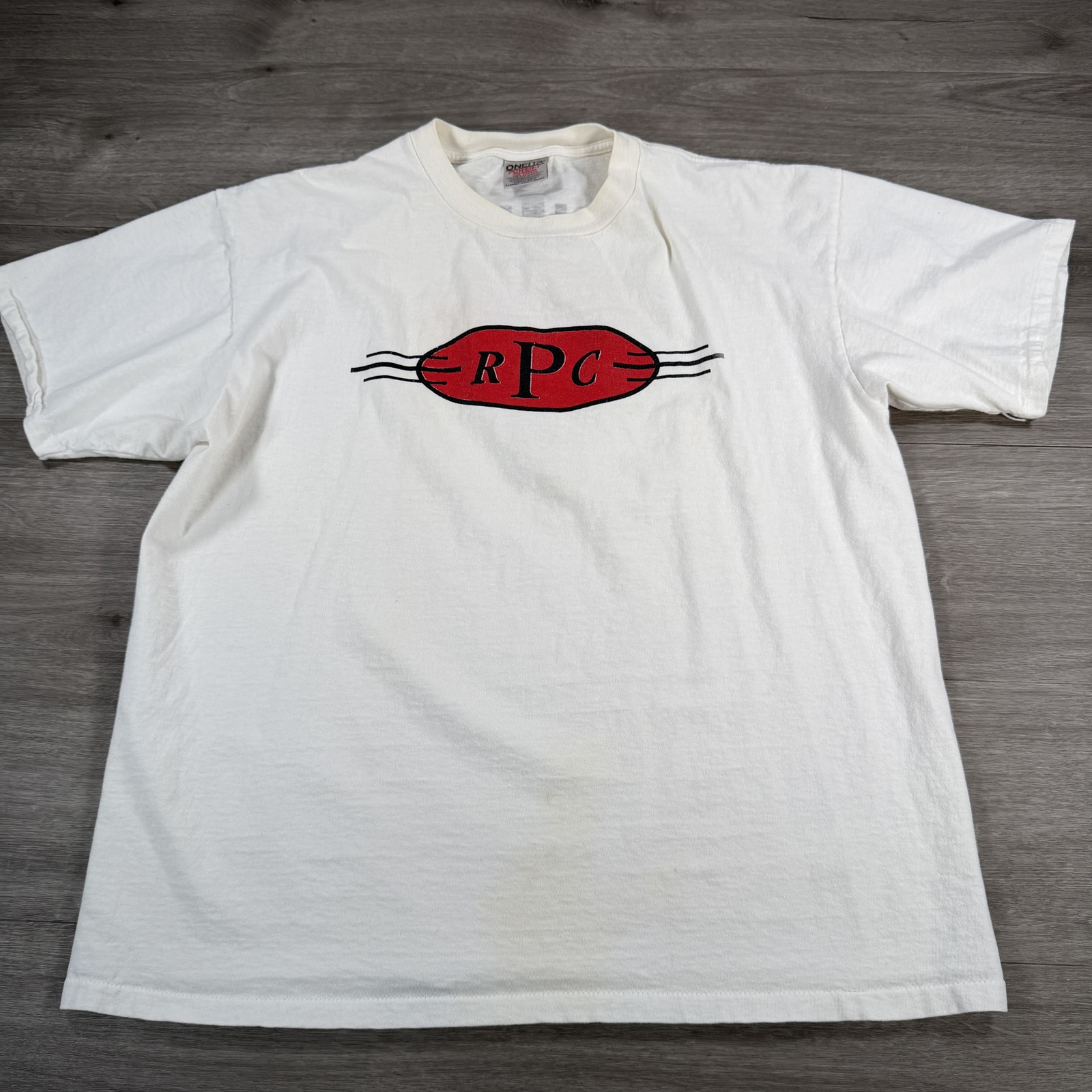 Vintage Oneita Shirt Mens XL White RPC Logo Double Sided Graphic Tee 90s READ