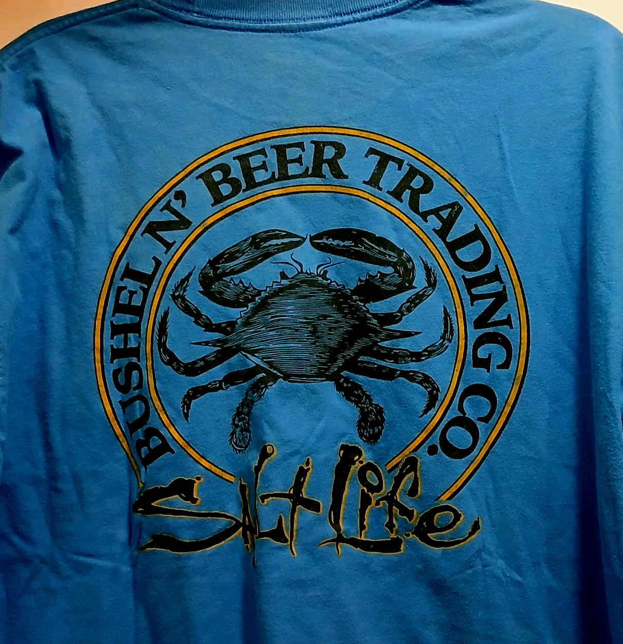 Salt Life Crab Graphic Tee Mens M Blue Beach Pocket Double Sided gallery