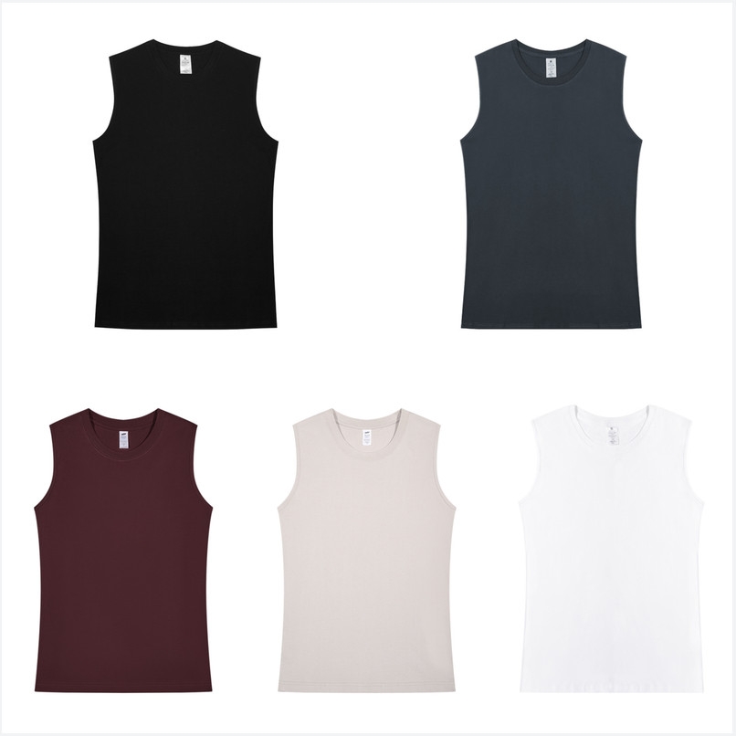Solid Color Sleeveless T-shirt For Men Sport Fitness Vest Pure Cotton Sweatshirt gallery
