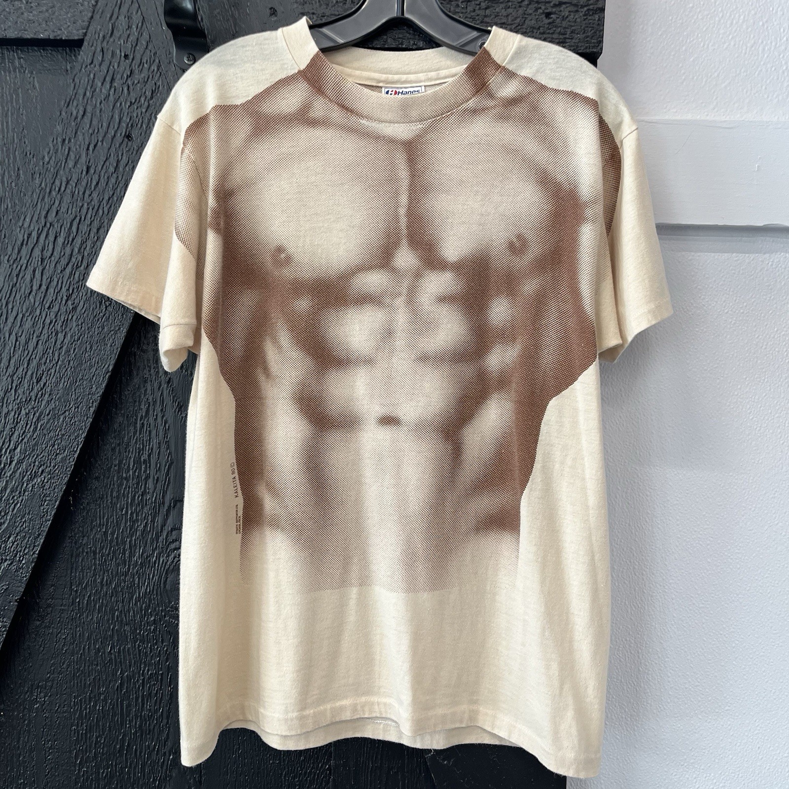 Vintage 80s Kaleita Muscle Body Builder Abs Male Anatomy Tee Shirt Size L gallery