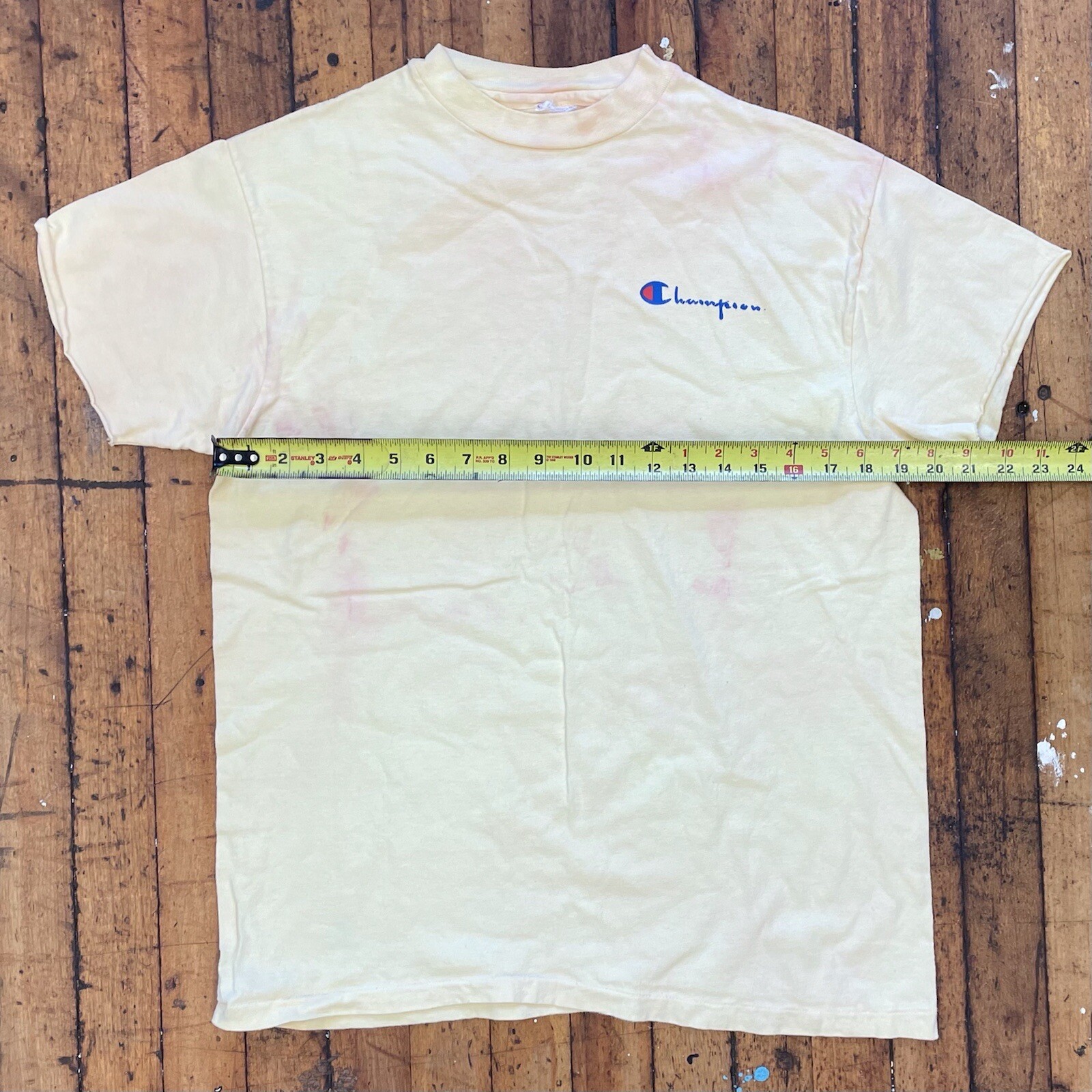 Vintage Champion Script Logo Pale Yellow Classic T-Shirt Made In The USA gallery