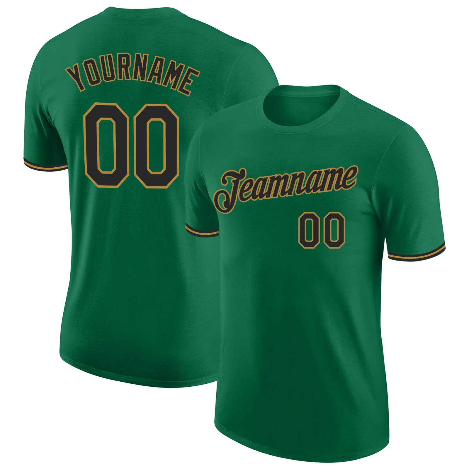 Custom Kelly Green Black Old Gold Performance T-Shirt Mens Sport Graphic Gift gallery