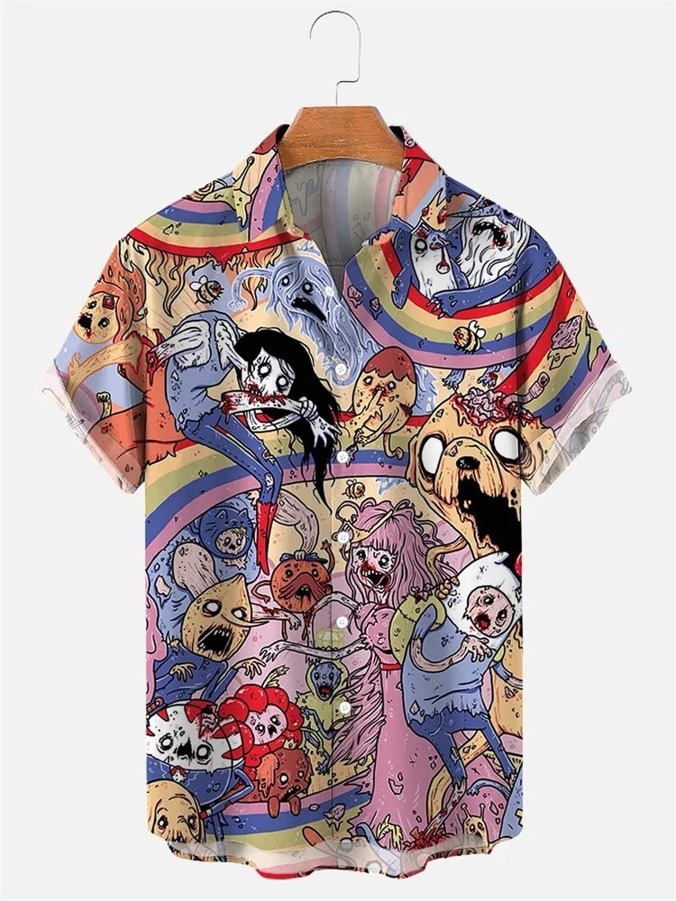 Mens Button Down Pirate Skeleton Beer Hawaiian Top Novelty Treasure Island Gift