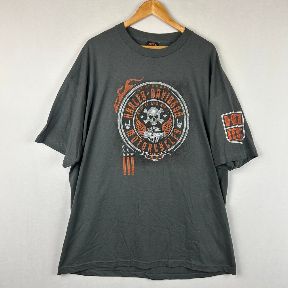 Harley Davidson Skull Crossbones Gray Short Sleeve Harbor Town Men’s Size 2XL