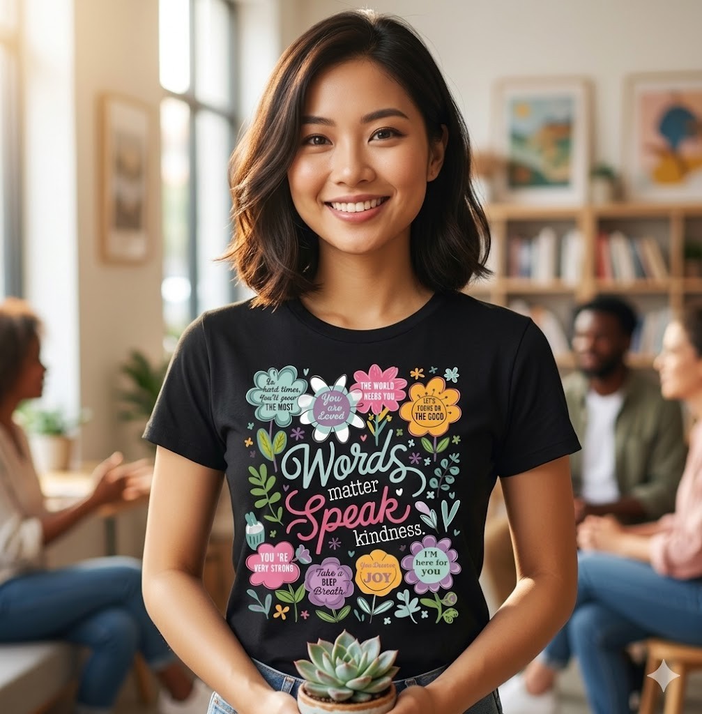 Words Matter Speak Kindness Inspirational Floral Positive T-Shirt - H058 gallery
