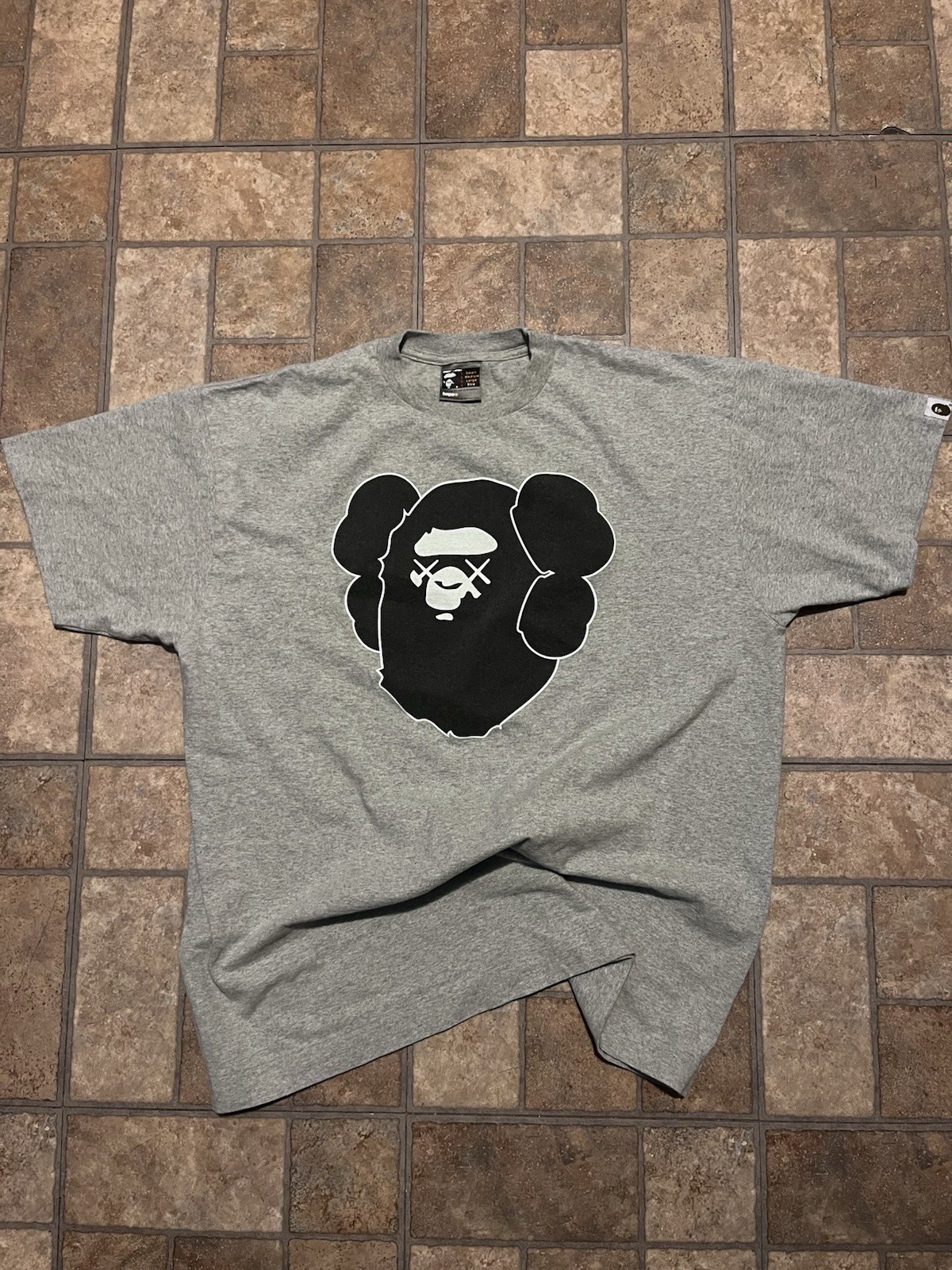 A Bathing Ape BAPE Gray Ape Head Logo Graphic Cotton Knit Tee Crew Neck L gallery