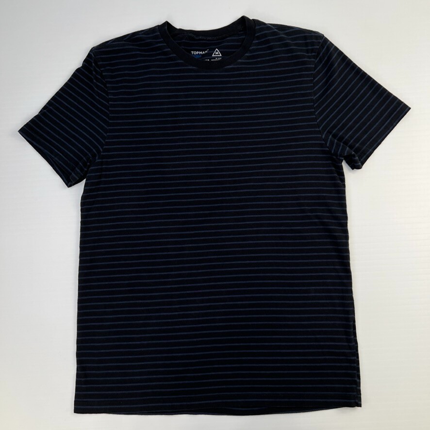 Topman Shirt Men Medium Slim Fit Navy Stripe Navy Classic Work Party Core Go