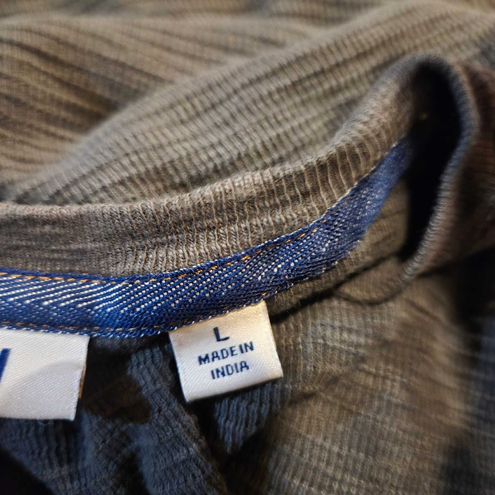 ROWN Charcoal Gray Textured Cotton Crewneck Long Sleeve Shirt Large gallery