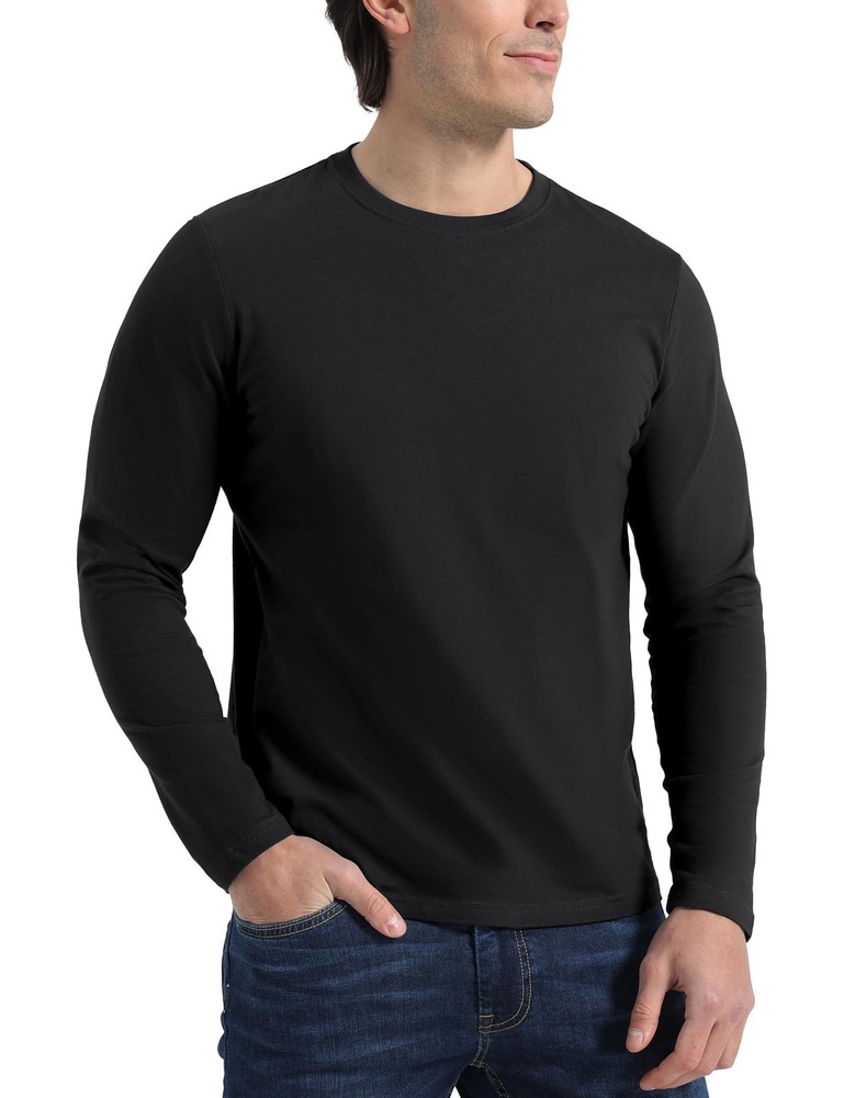 Long Sleeve Shirts Cotton Crew Neck (3X-Large, Essential Cotton – Black)