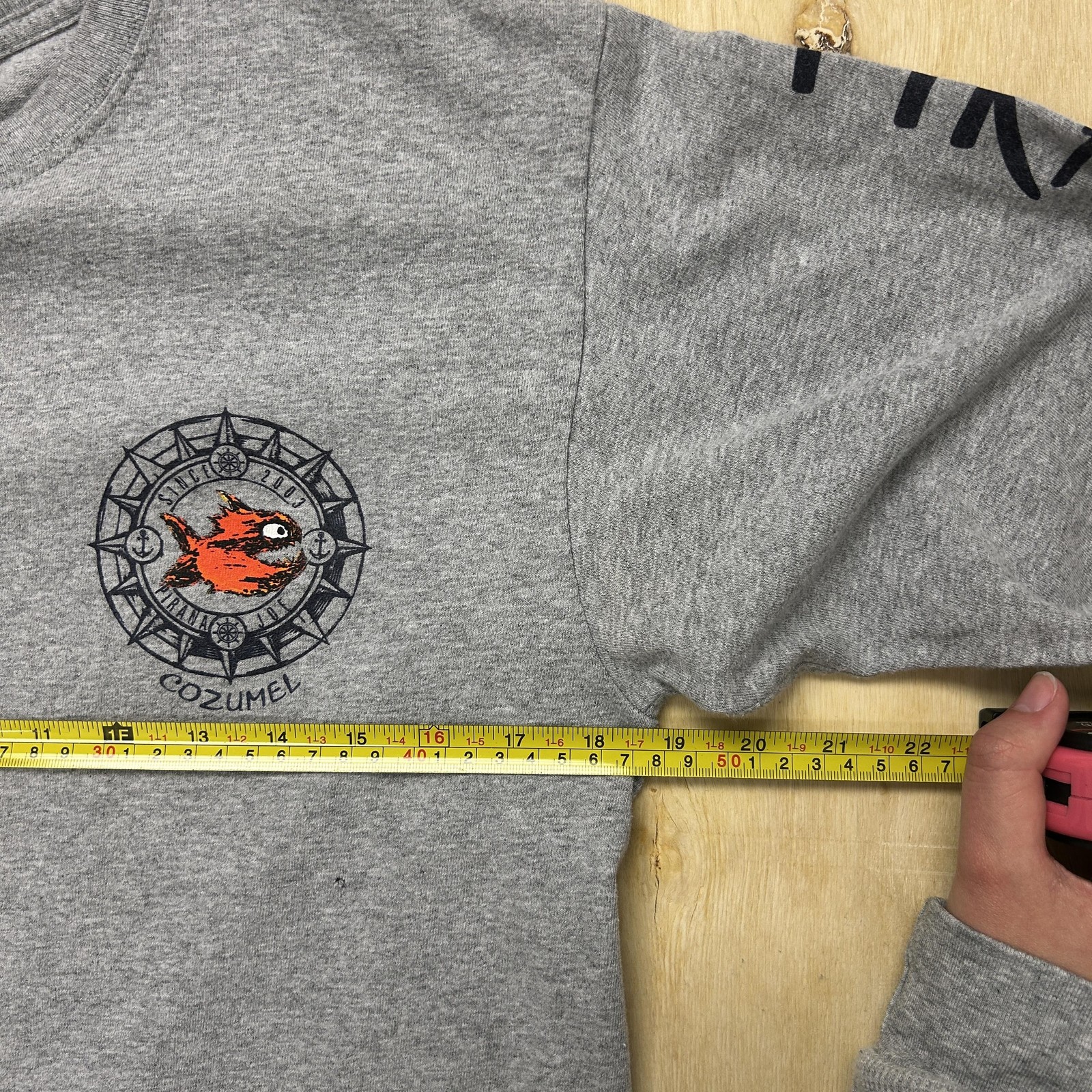 Pirana Joe Shirt Mens Medium Gray Long Sleeve Cozumel Mexico Fish Tee T-Shirt gallery