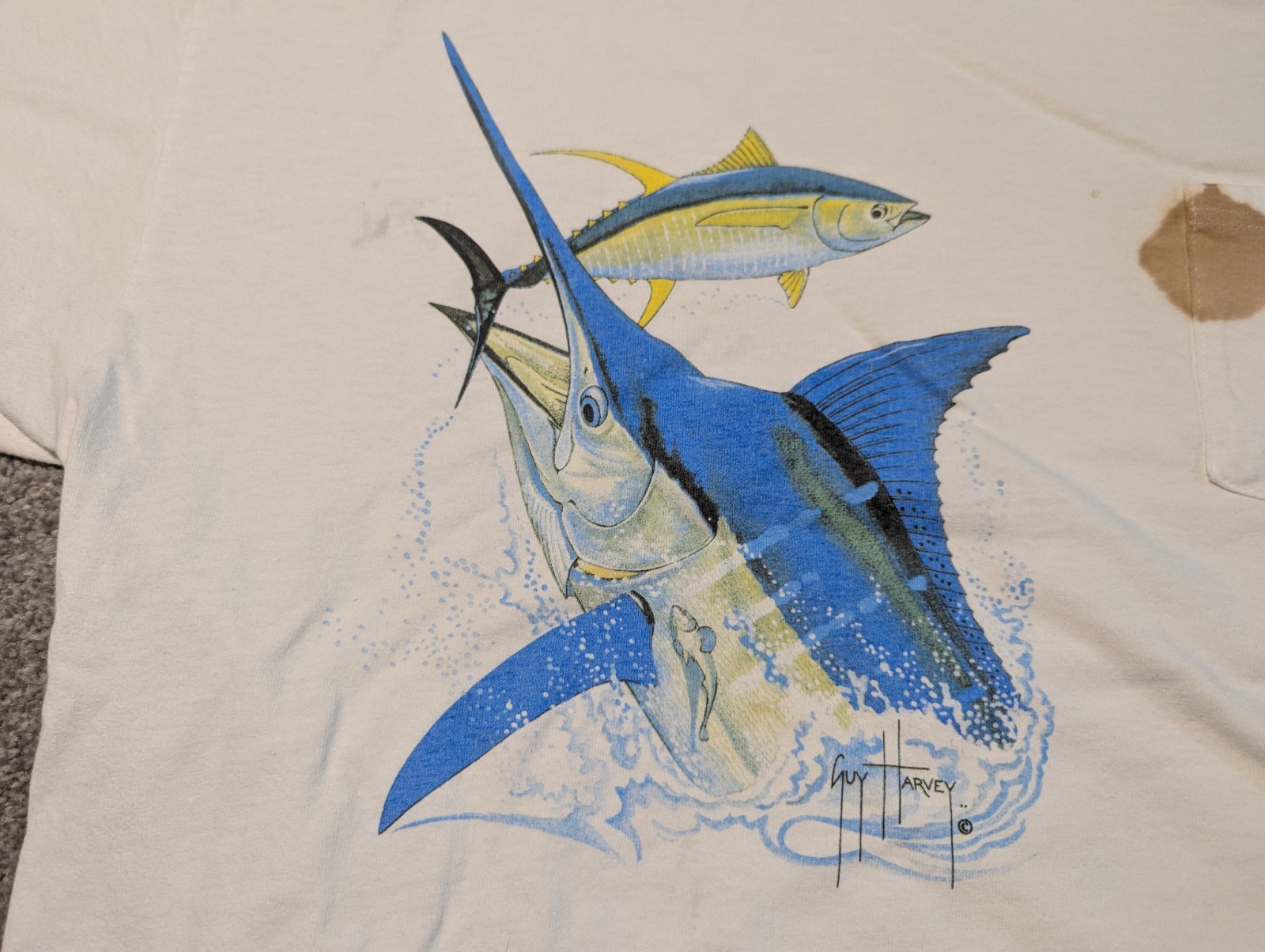 Vintage Guy Harvey Shirt Mens XL White Marlin Fishing Fish Double Sided Y2K gallery