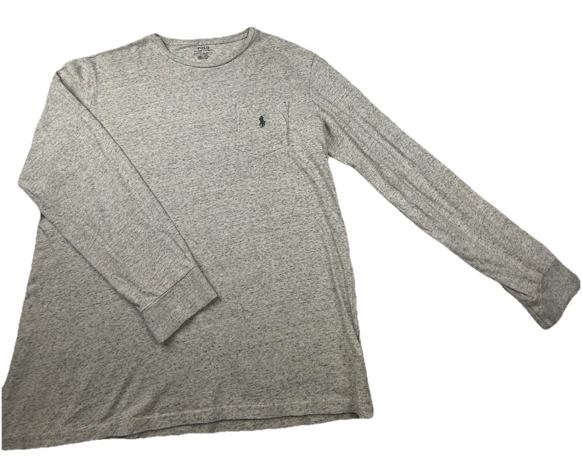 POLO RALPH LAUREN CREW T-SHIRT L GRAY LONG SLEEVE POCKET Embroidered PONY Logo gallery