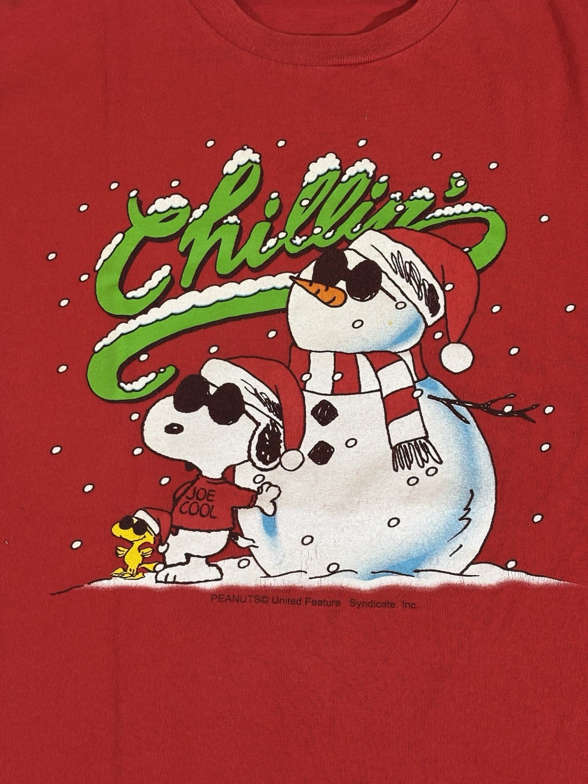 Vintage Snoopy Peanuts Chillin Joe Cool Holiday Red Shirt Size L gallery