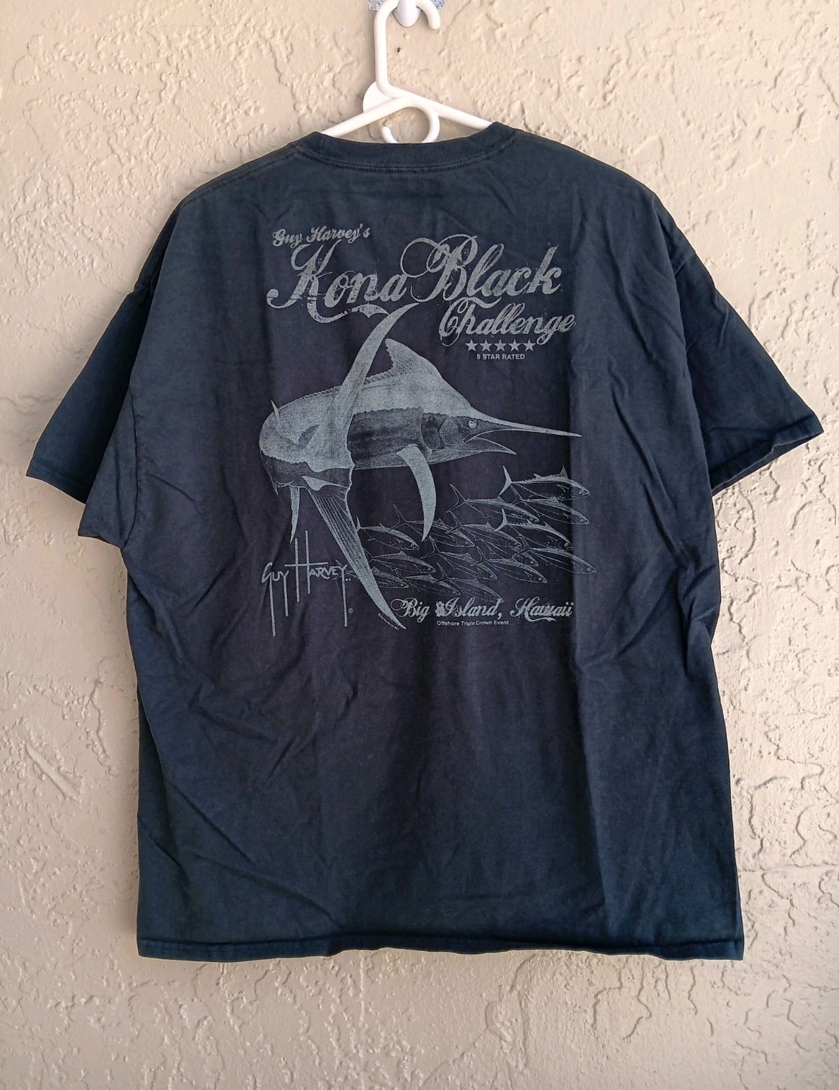 Guy Harvey By AFTCO Bluewater T Shirt Mens Sz XL Graphic Logo Pocket Black Flaw