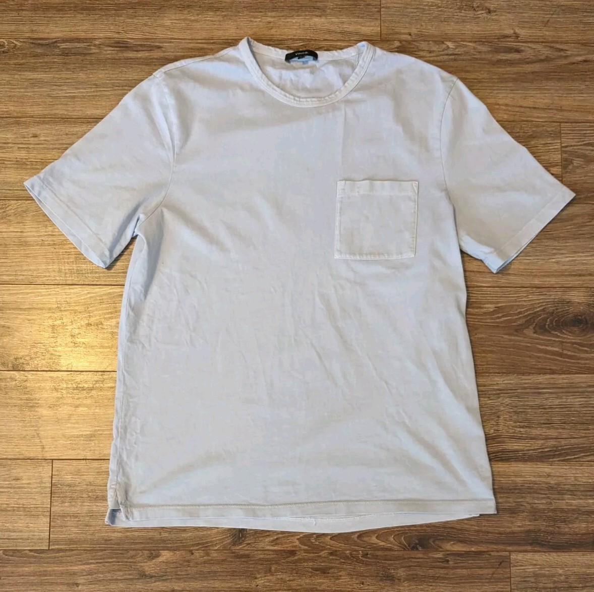 Vince T-Shirt Mens Garment Dyed Light Blue Pocket SS Crewneck – M