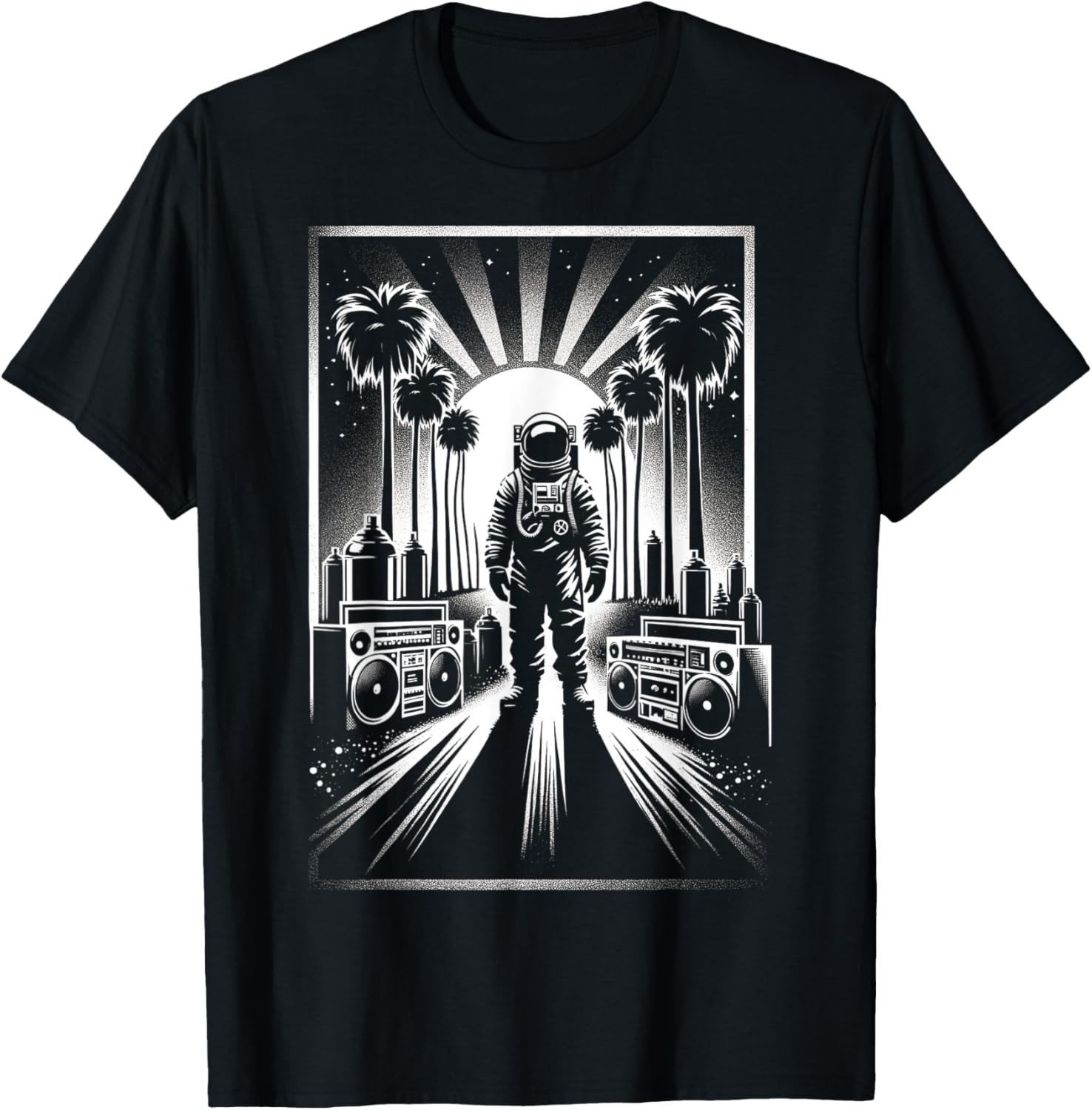 Black & White Palm Astronaut | Men Women XS – 6XL | Graphic T-Shirt