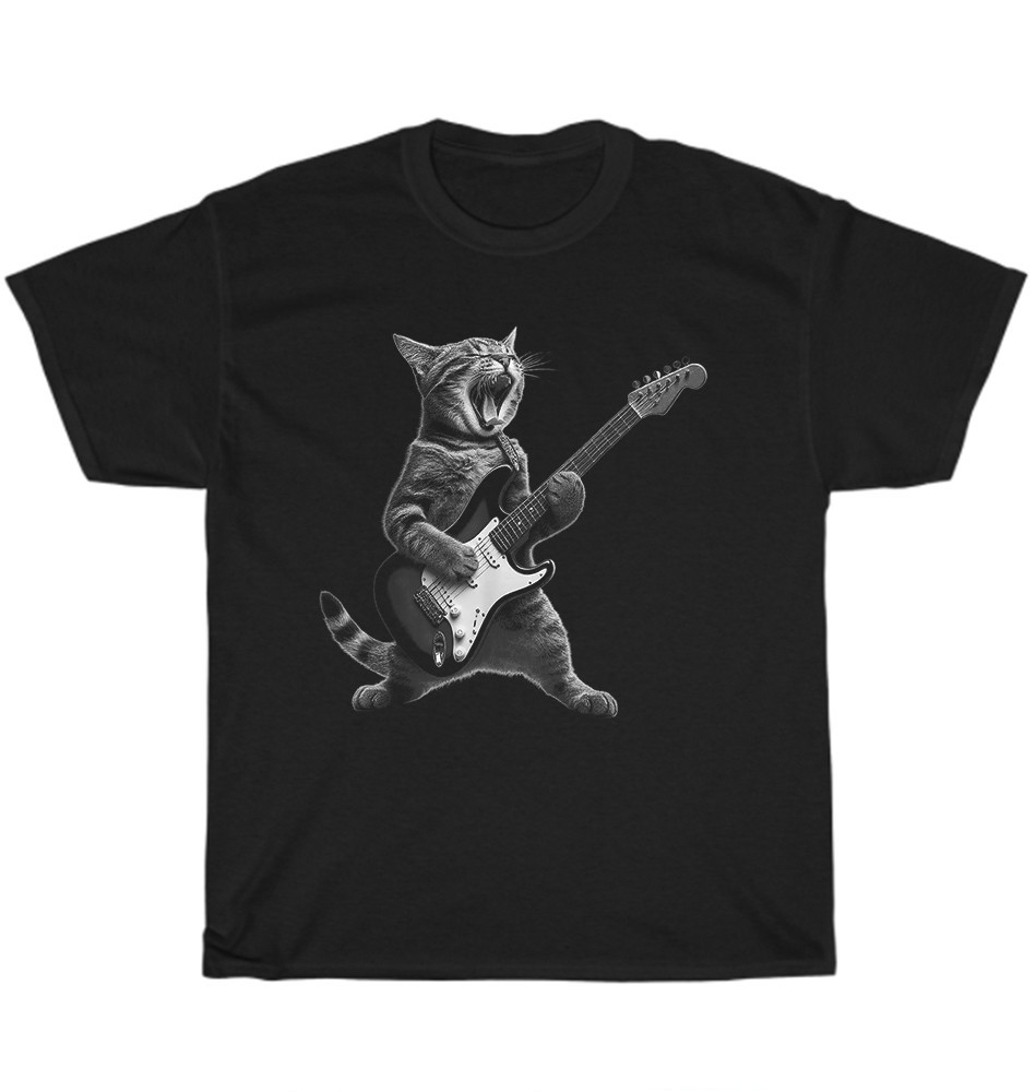 NEW Cat Playing Guitar Rock Star Rock and Roll Cats Lover T-Shirt Unisex Gift gallery