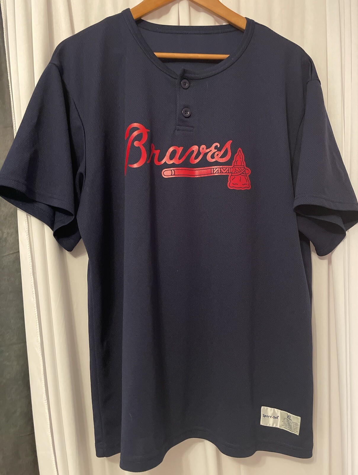 Men’s Size XL Atlanta Braves MLB #33 Blue Polyester JERSEY