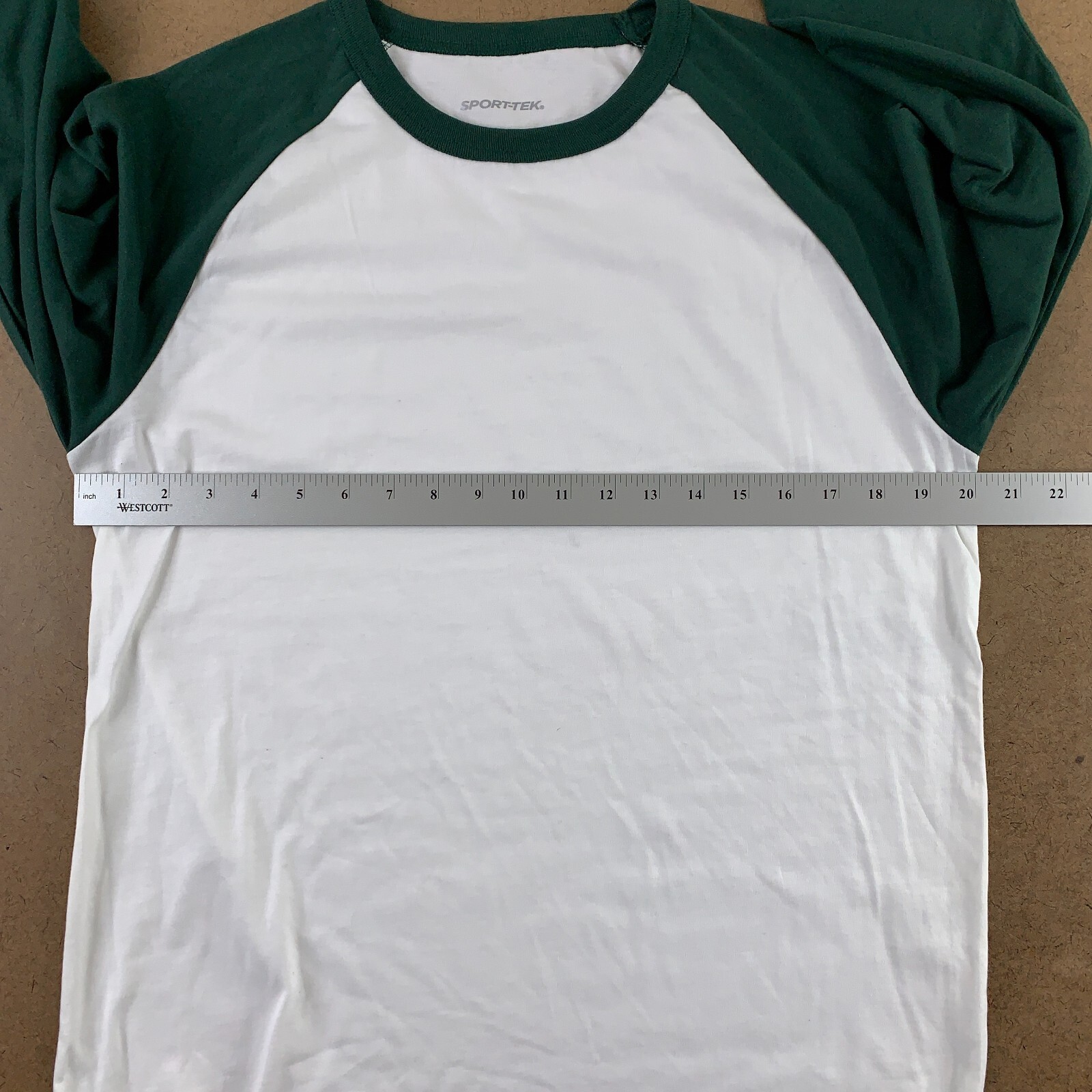Sport-Tek Men's Small White/Dark Green Colorblock Raglan Jersey Tee T200 New gallery