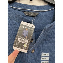Members Mark Thermal Henley Tee S Blue Long Sleeve Tshirt Waffle Knit Layering